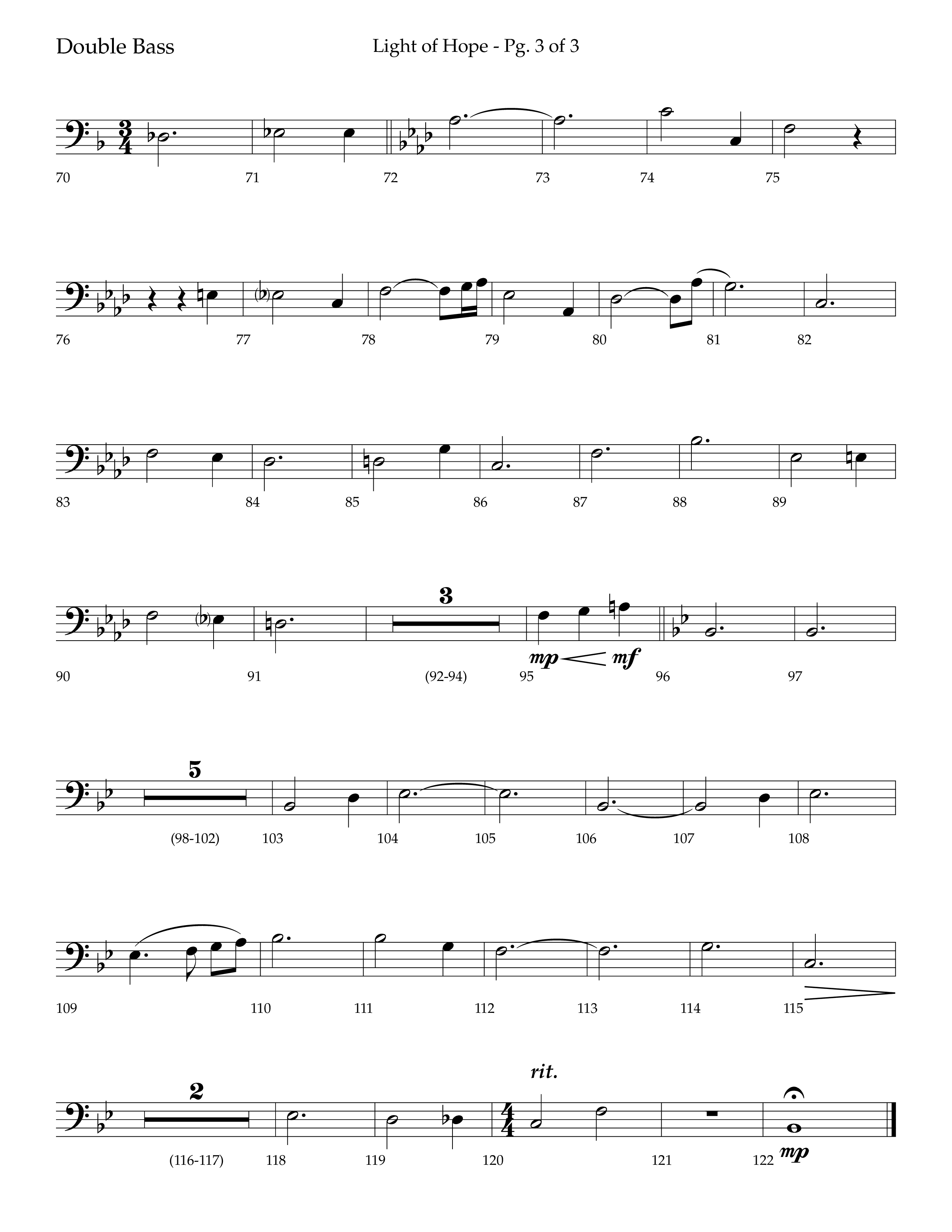 Light Of Hope (with Silent Night) (Choral Anthem SATB) Double Bass (Lifeway Choral / Arr. Trey Ivey)