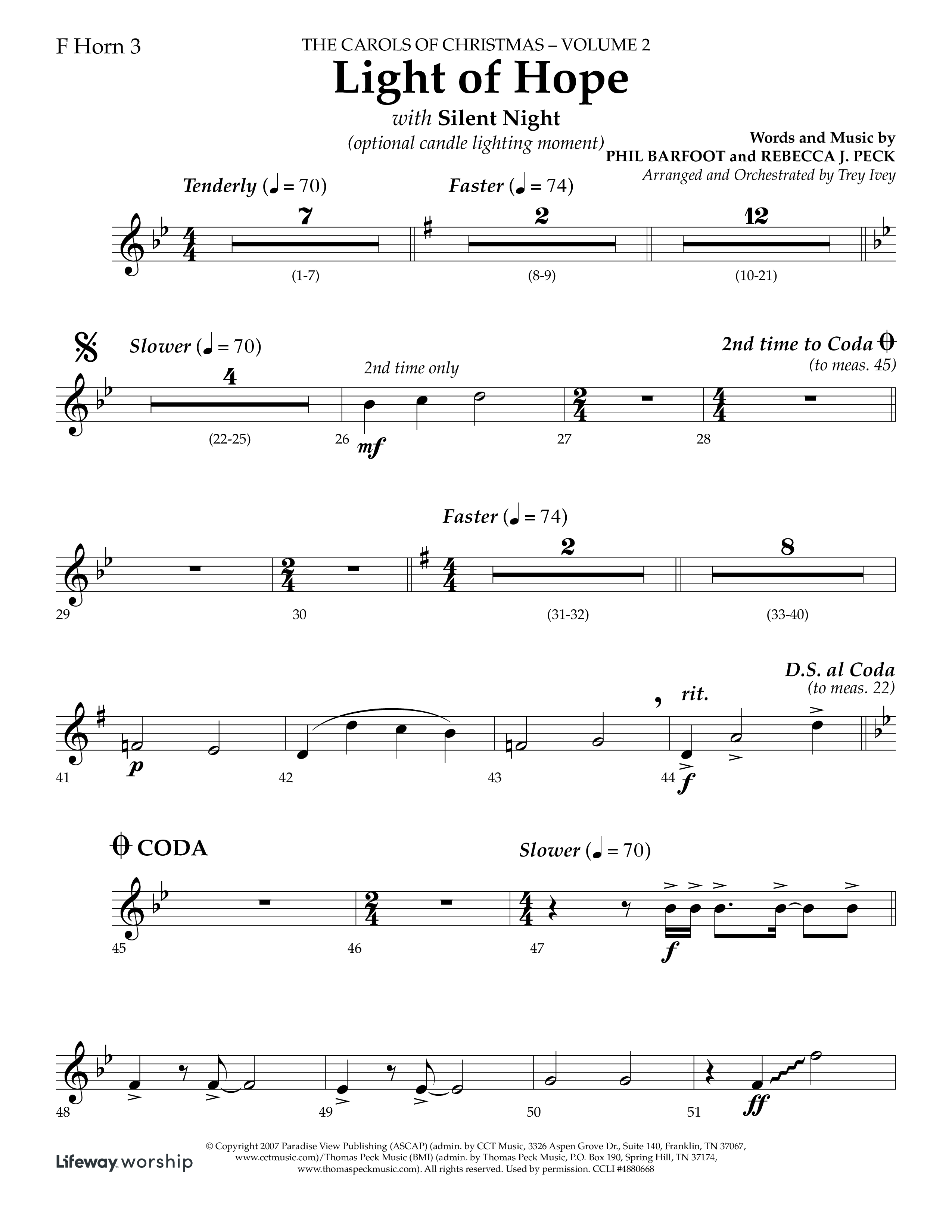 Light Of Hope (with Silent Night) (Choral Anthem SATB) French Horn 3 (Lifeway Choral / Arr. Trey Ivey)