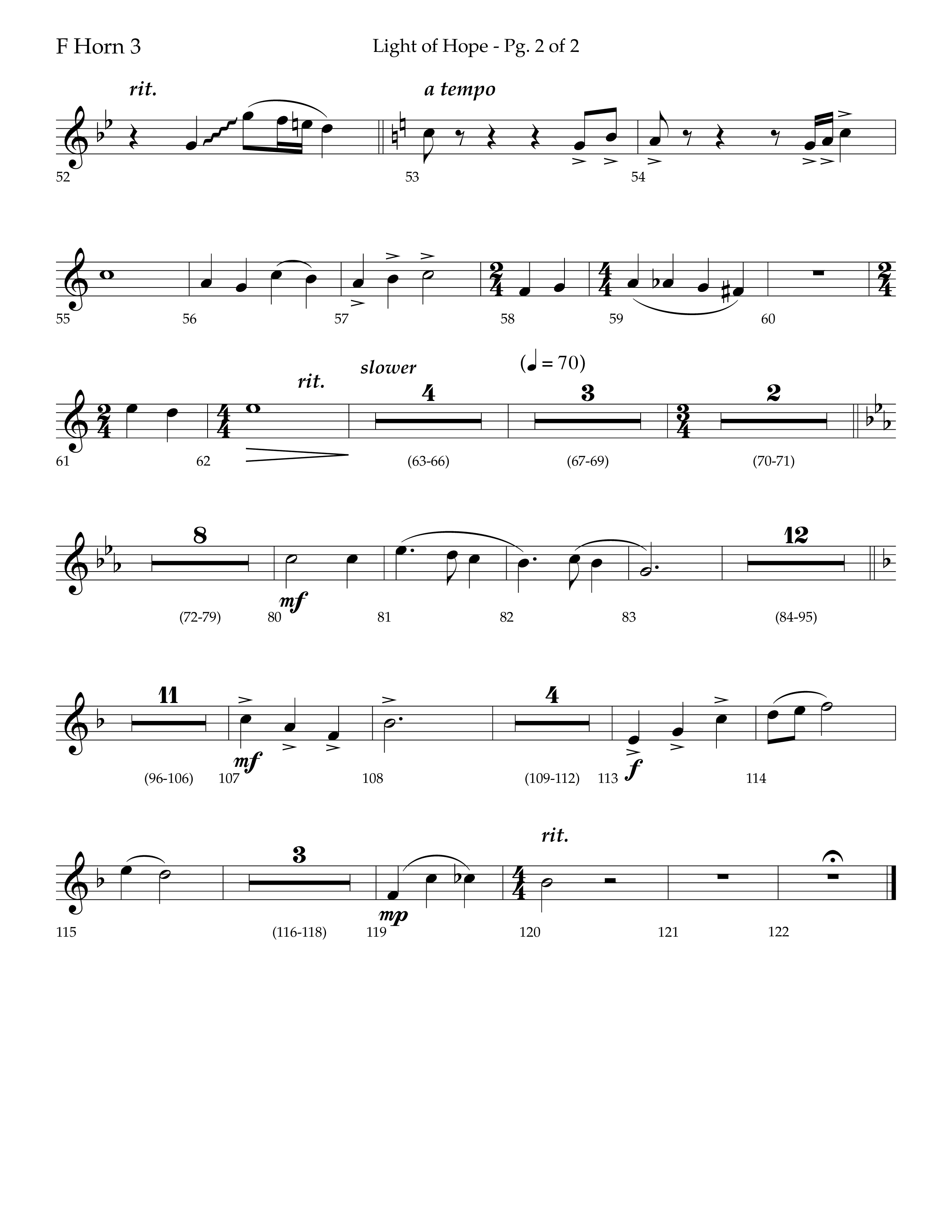 Light Of Hope (with Silent Night) (Choral Anthem SATB) French Horn 3 (Lifeway Choral / Arr. Trey Ivey)