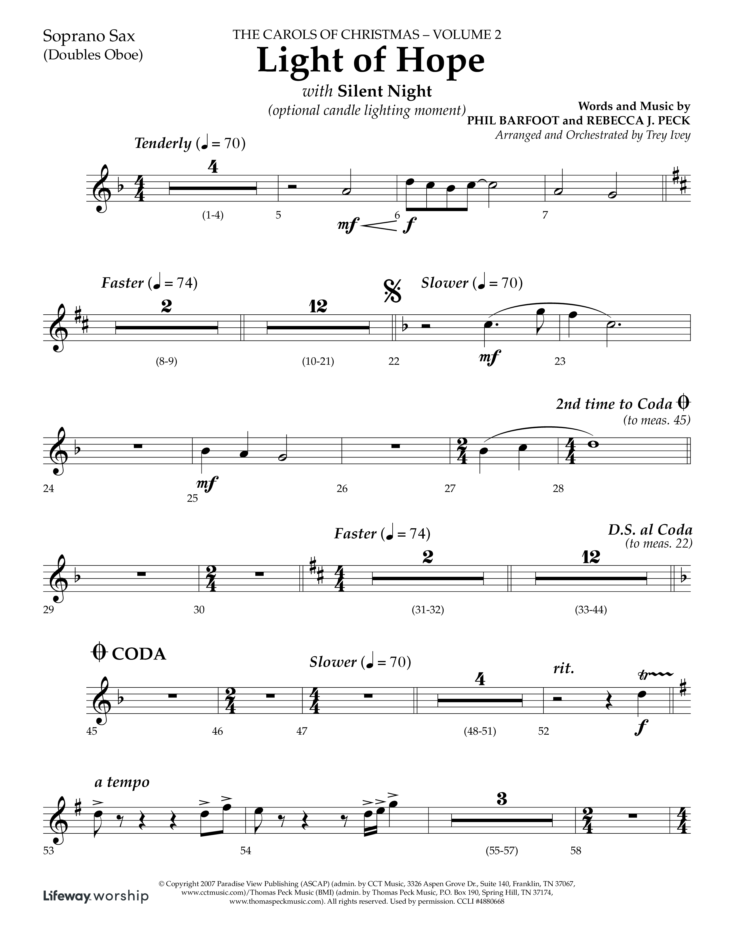 Light Of Hope (with Silent Night) (Choral Anthem SATB) Soprano Sax (Lifeway Choral / Arr. Trey Ivey)