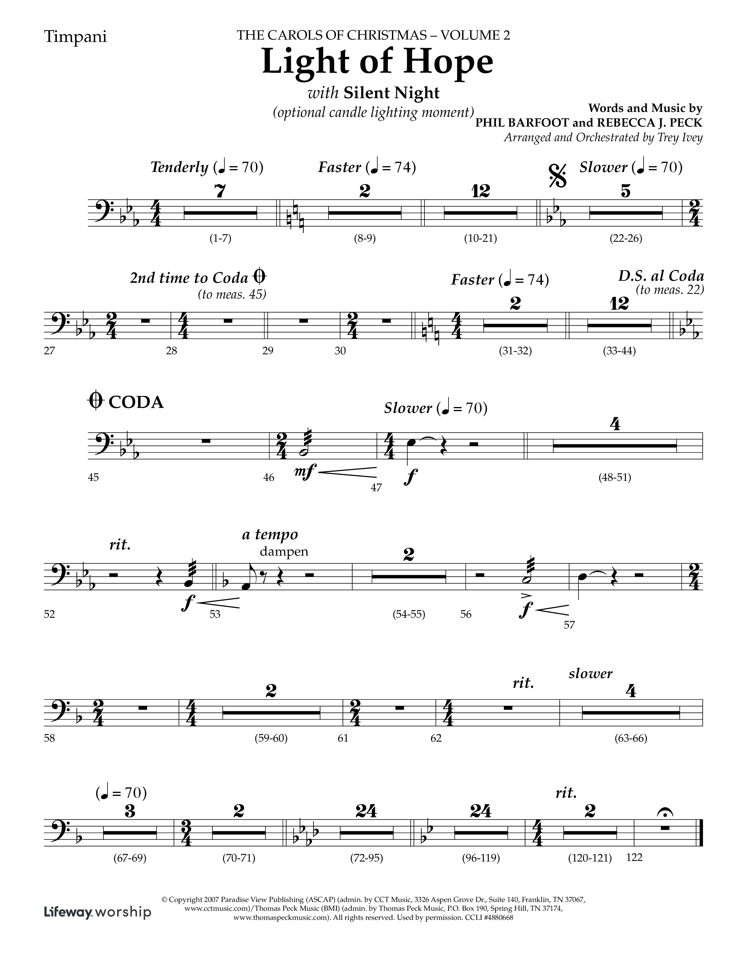 Light Of Hope (with Silent Night) (Choral Anthem SATB) Timpani (Lifeway Choral / Arr. Trey Ivey)