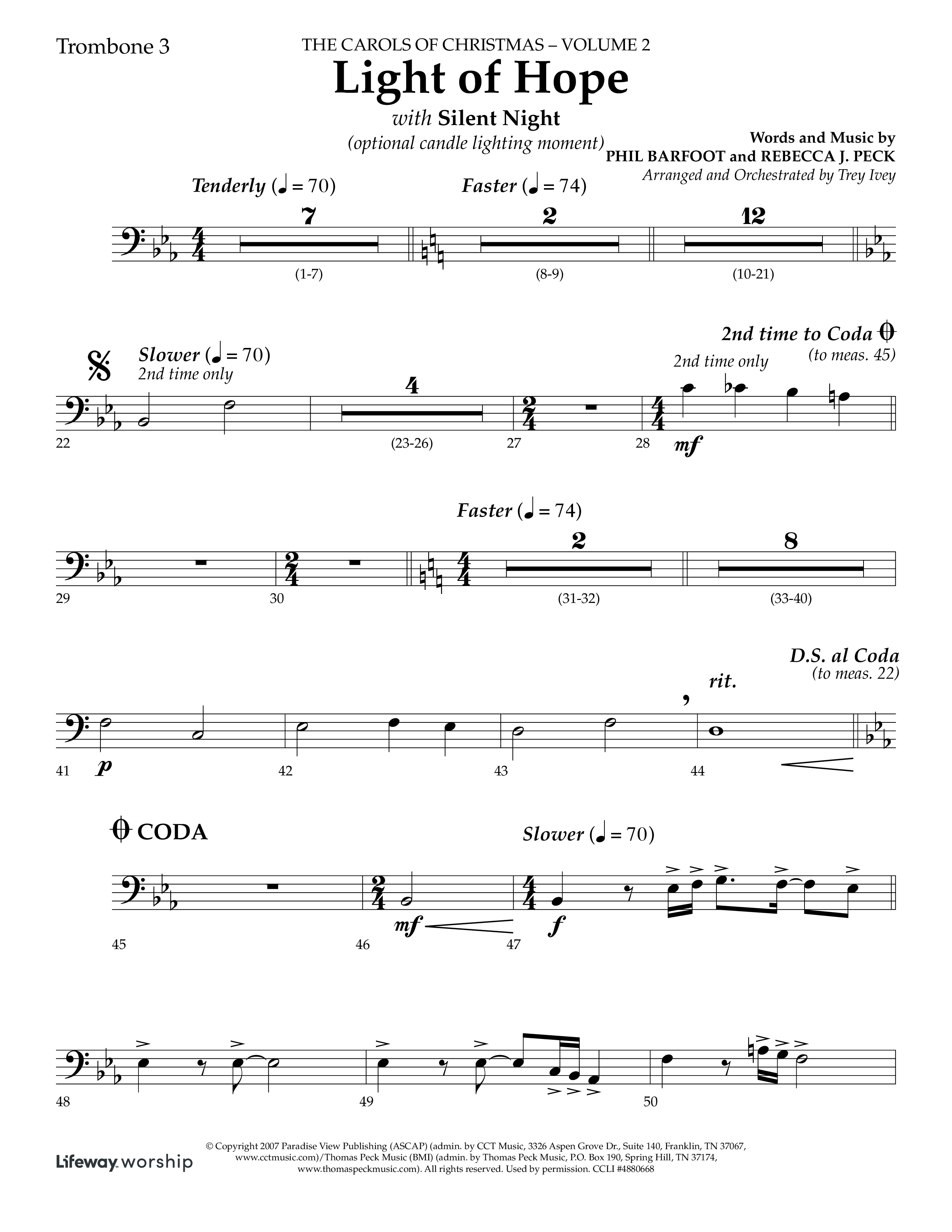 Light Of Hope (with Silent Night) (Choral Anthem SATB) Trombone 3 (Lifeway Choral / Arr. Trey Ivey)