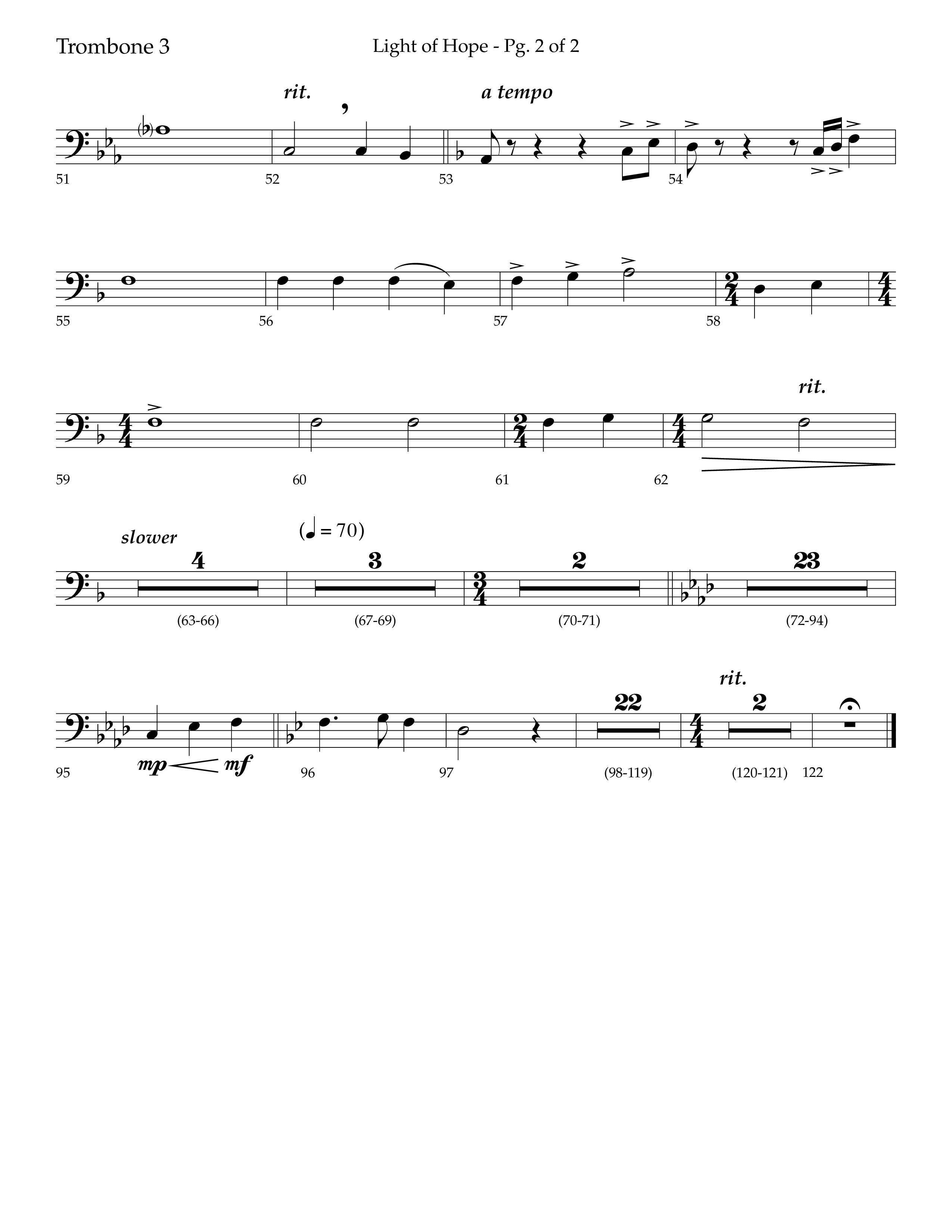 Light Of Hope (with Silent Night) (Choral Anthem SATB) Trombone 3 (Lifeway Choral / Arr. Trey Ivey)