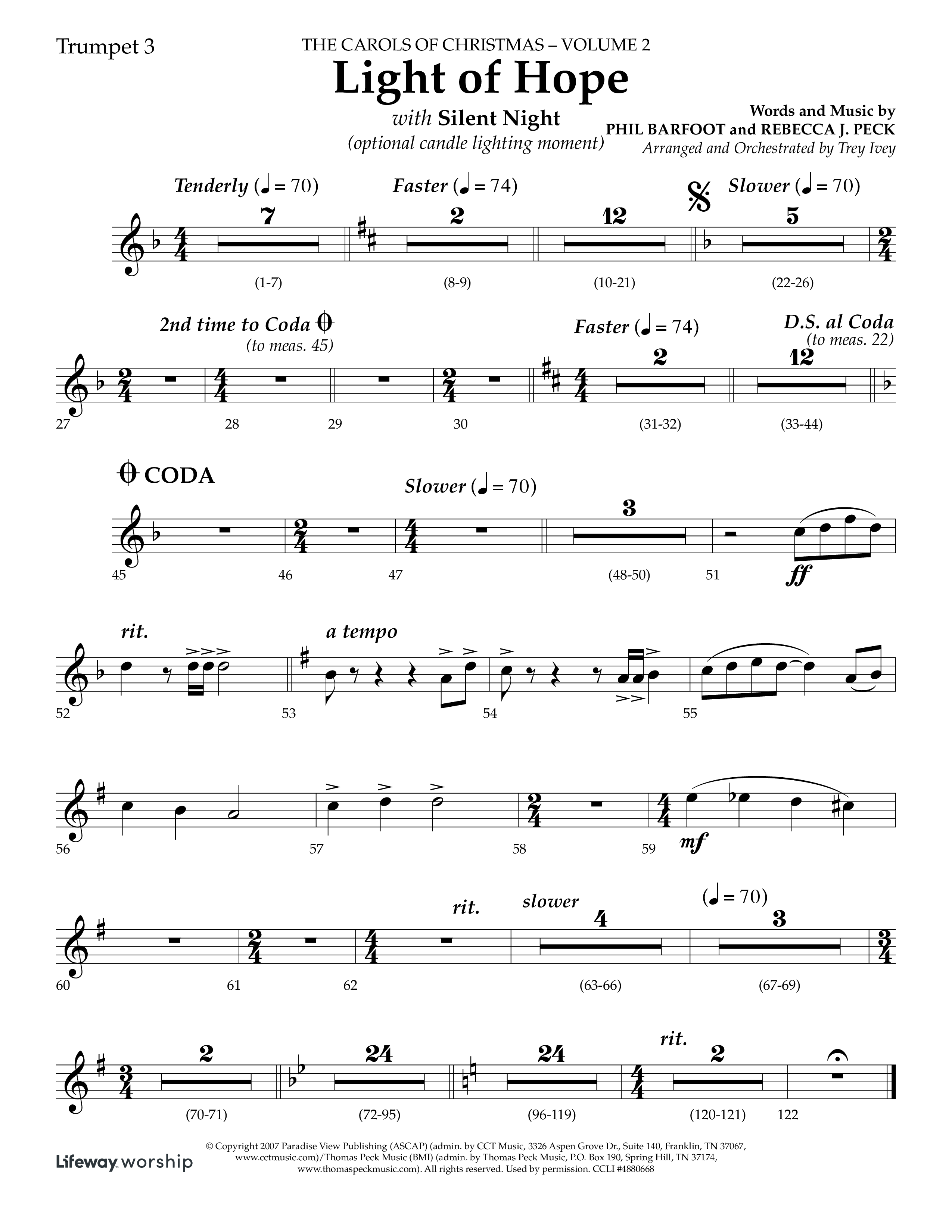 Light Of Hope (with Silent Night) (Choral Anthem SATB) Trumpet 3 (Lifeway Choral / Arr. Trey Ivey)