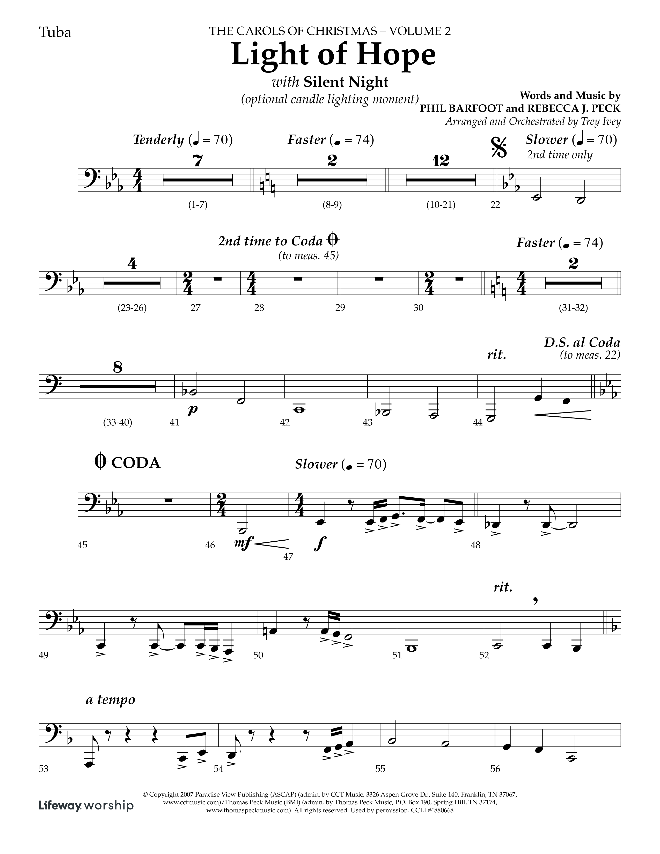 Light Of Hope (with Silent Night) (Choral Anthem SATB) Tuba (Lifeway Choral / Arr. Trey Ivey)