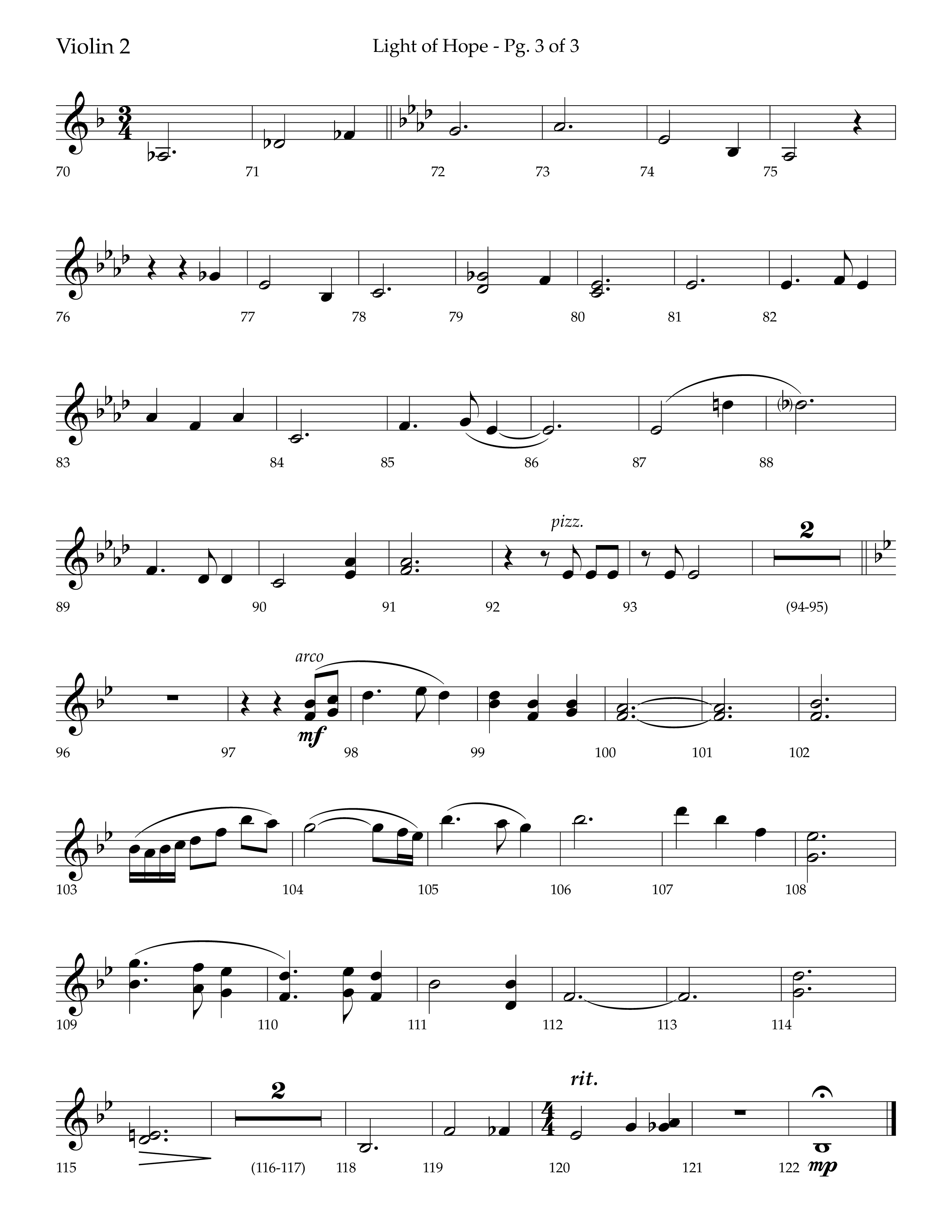 Light Of Hope (with Silent Night) (Choral Anthem SATB) Violin 2 (Lifeway Choral / Arr. Trey Ivey)