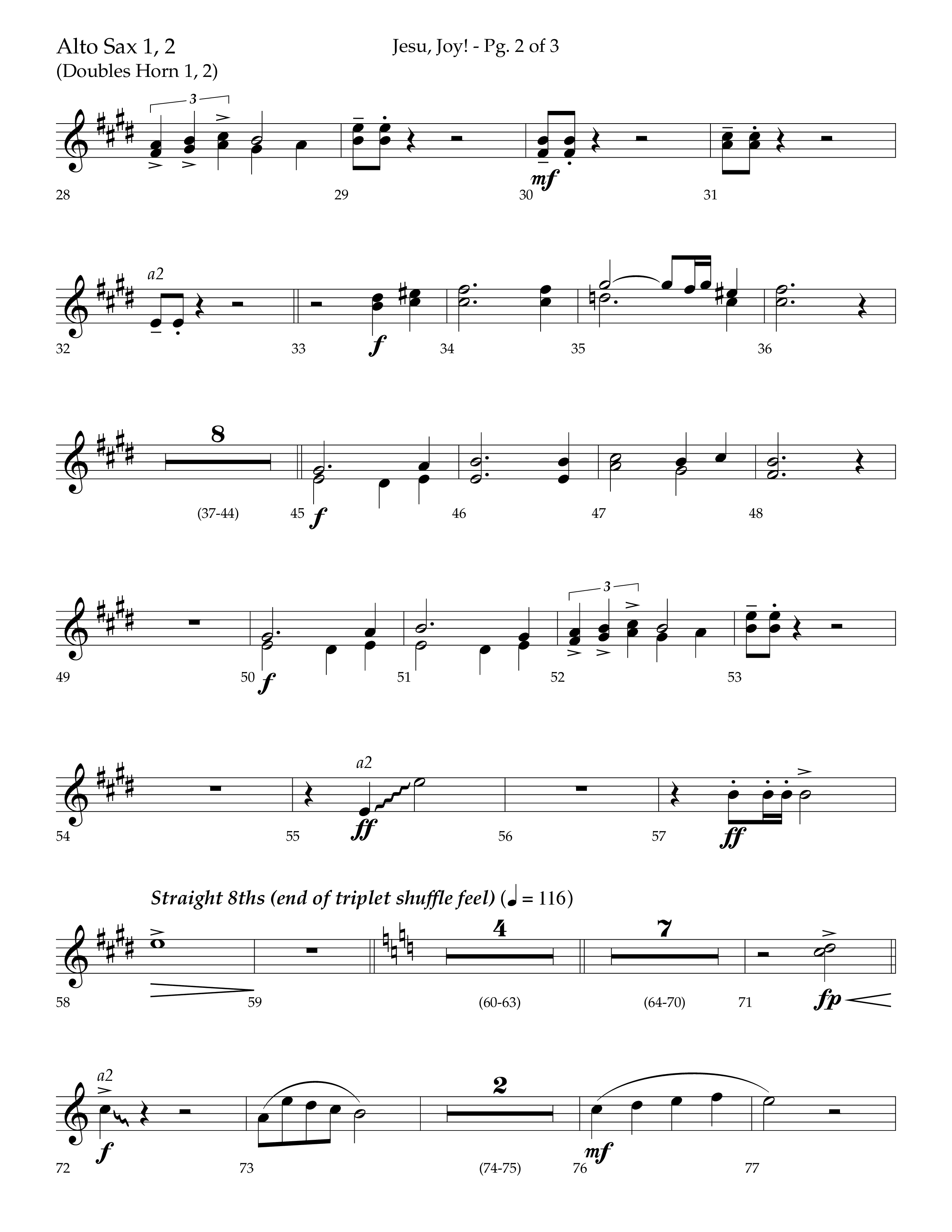 Jesu Joy (with Jesu Joy Of Man's Desiring, Angels We Have Heard On High) (Choral Anthem SATB) Alto Sax 1/2 (Lifeway Choral / Arr. Trey Ivey)