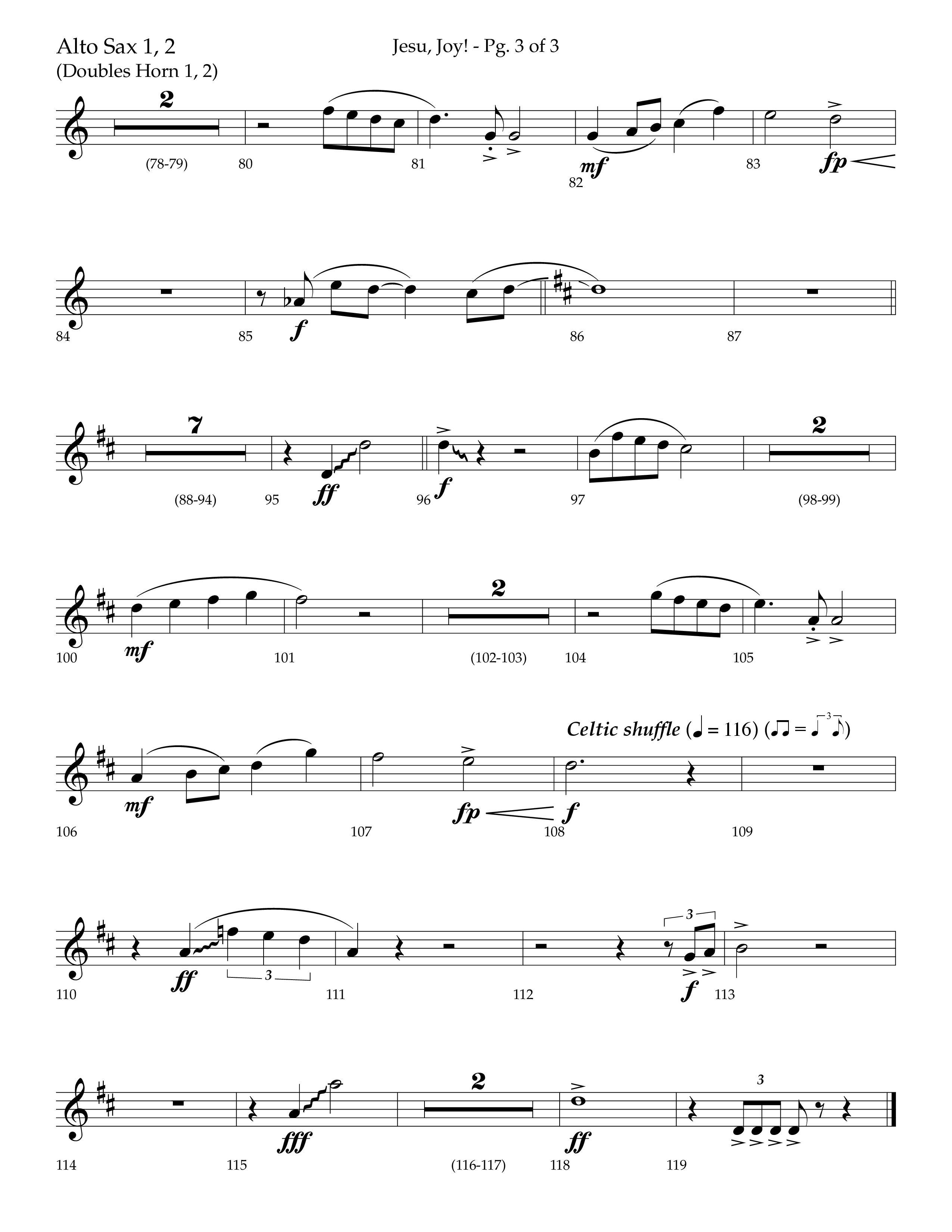 Jesu Joy (with Jesu Joy Of Man's Desiring, Angels We Have Heard On High) (Choral Anthem SATB) Alto Sax 1/2 (Lifeway Choral / Arr. Trey Ivey)