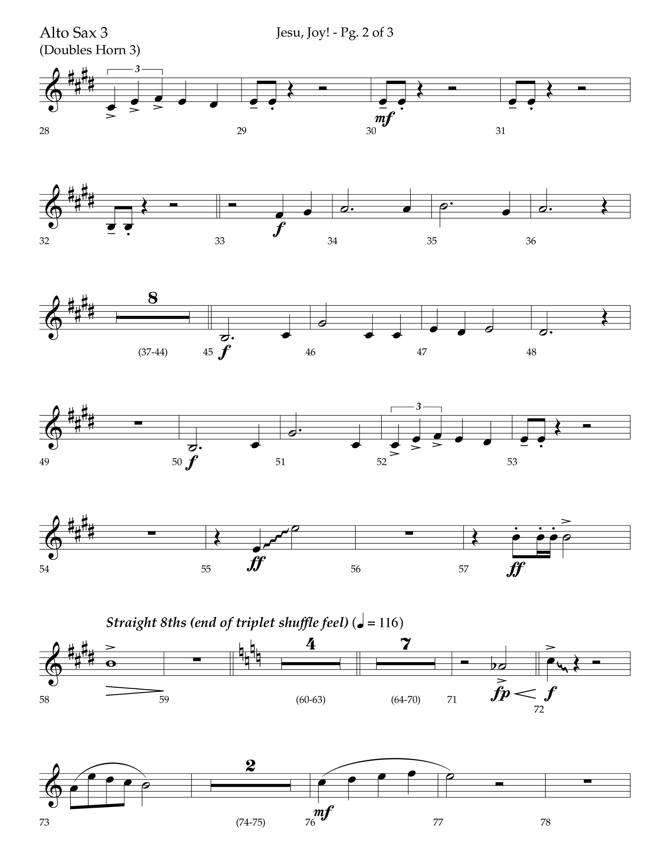 Jesu Joy (with Jesu Joy Of Man's Desiring, Angels We Have Heard On High) (Choral Anthem SATB) Alto Sax (Lifeway Choral / Arr. Trey Ivey)