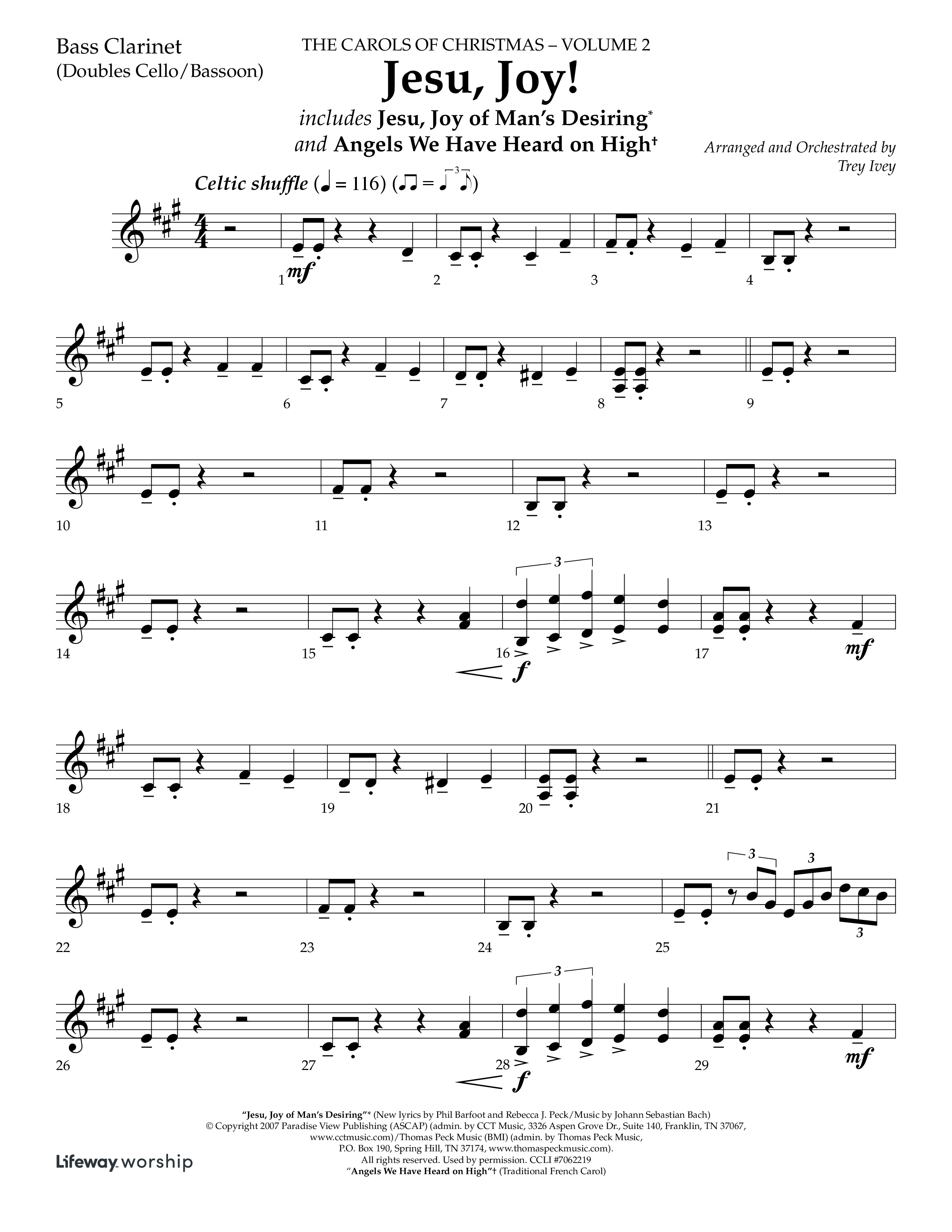 Jesu Joy (with Jesu Joy Of Man's Desiring, Angels We Have Heard On High) (Choral Anthem SATB) Bass Clarinet (Lifeway Choral / Arr. Trey Ivey)