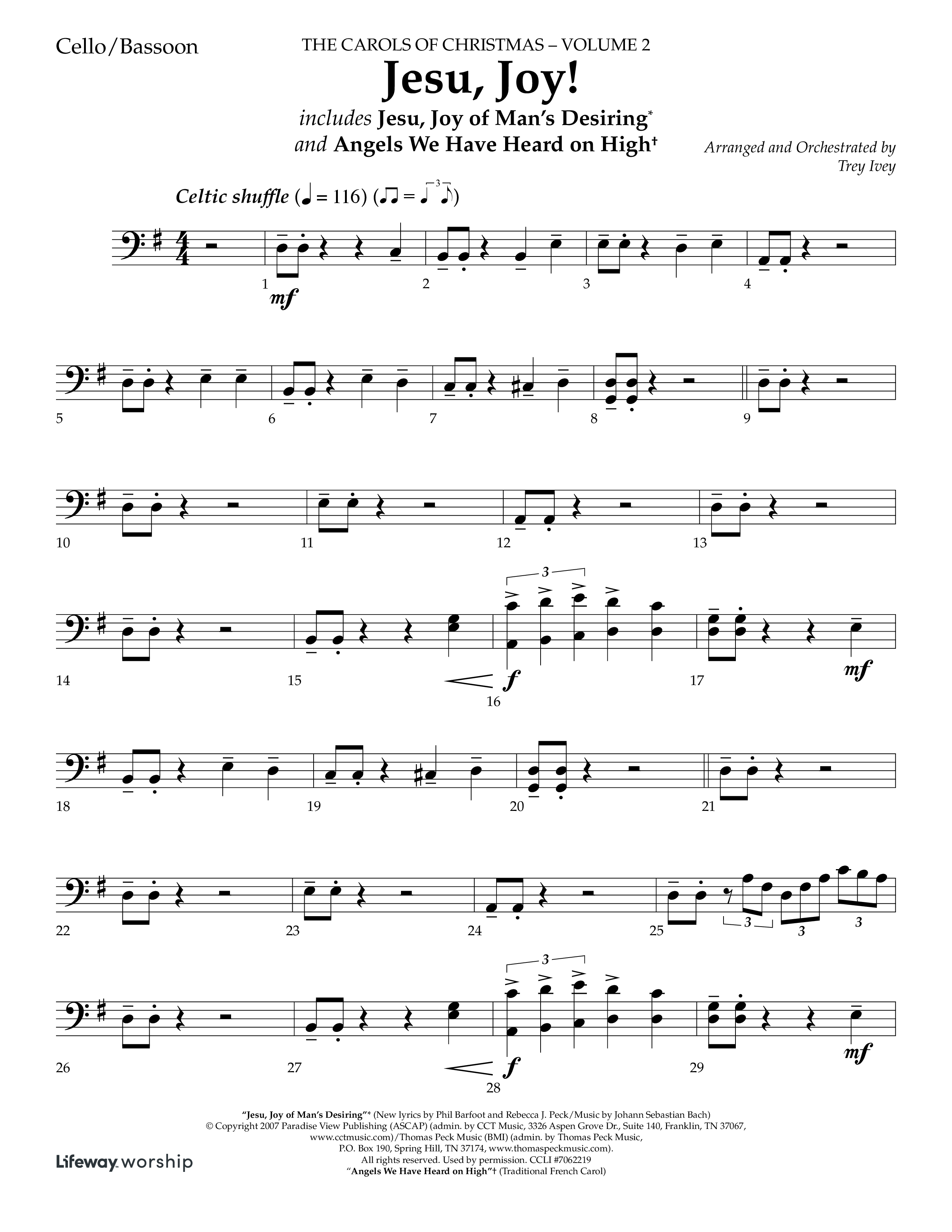 Jesu Joy (with Jesu Joy Of Man's Desiring, Angels We Have Heard On High) (Choral Anthem SATB) Cello (Lifeway Choral / Arr. Trey Ivey)