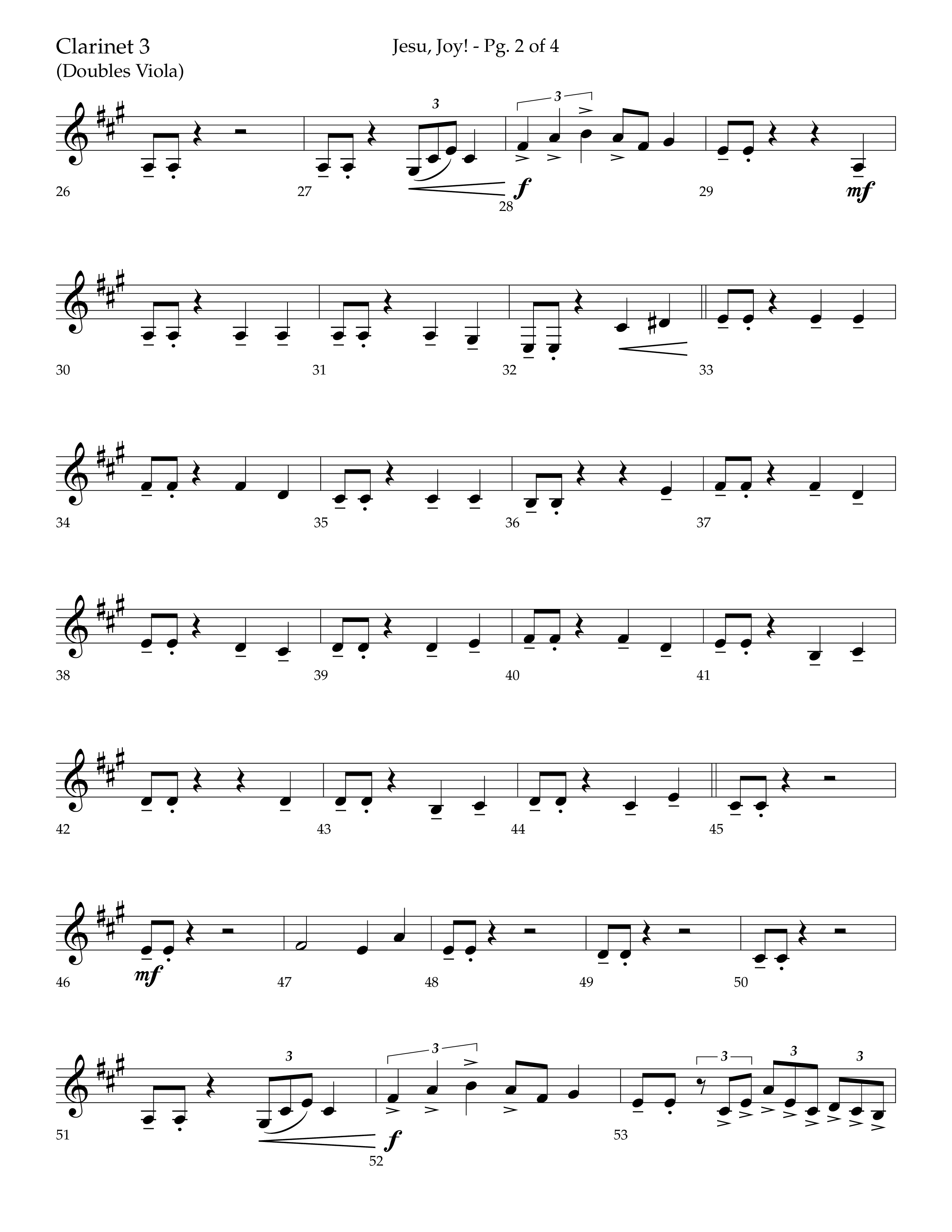 Jesu Joy (with Jesu Joy Of Man's Desiring, Angels We Have Heard On High) (Choral Anthem SATB) Clarinet 3 (Lifeway Choral / Arr. Trey Ivey)