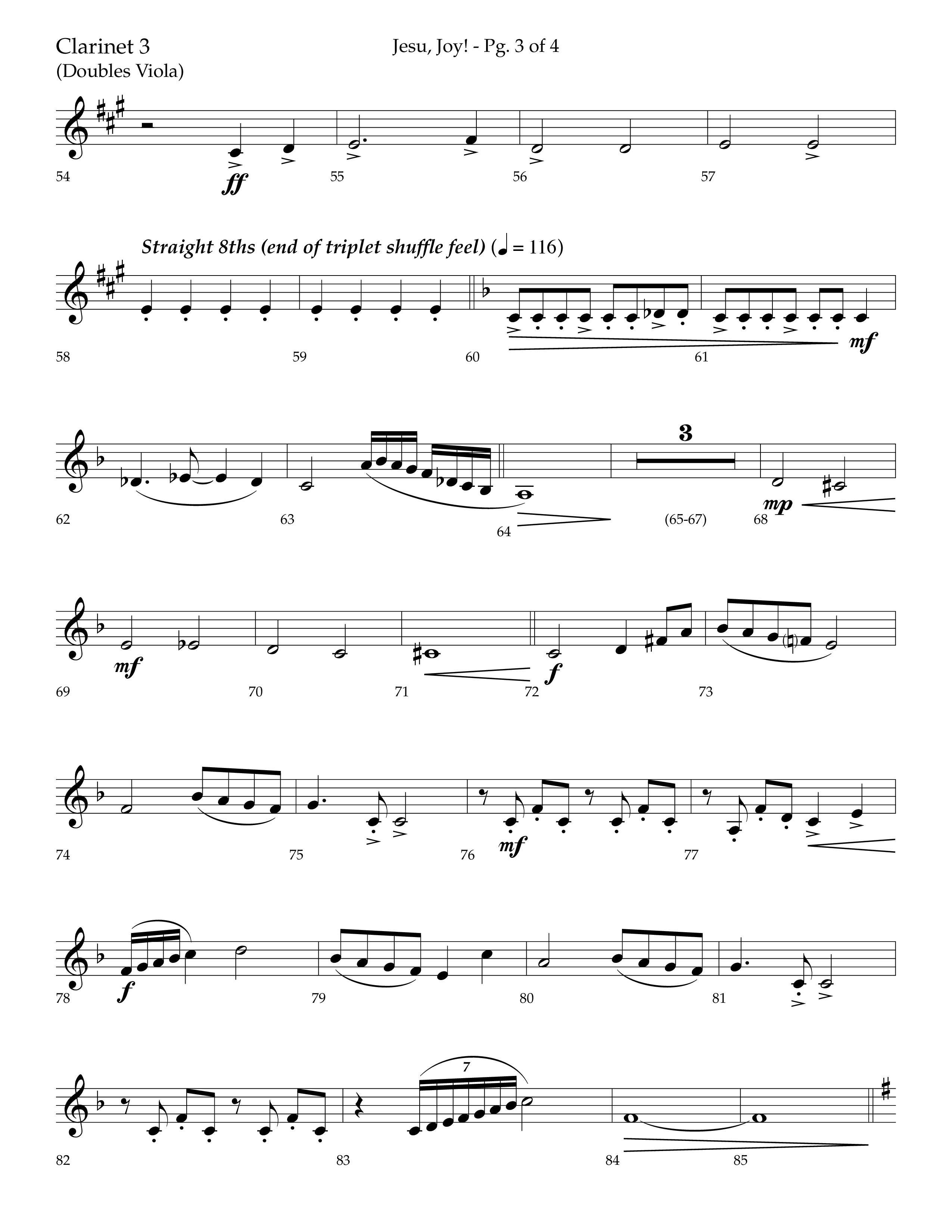 Jesu Joy (with Jesu Joy Of Man's Desiring, Angels We Have Heard On High) (Choral Anthem SATB) Clarinet 3 (Lifeway Choral / Arr. Trey Ivey)