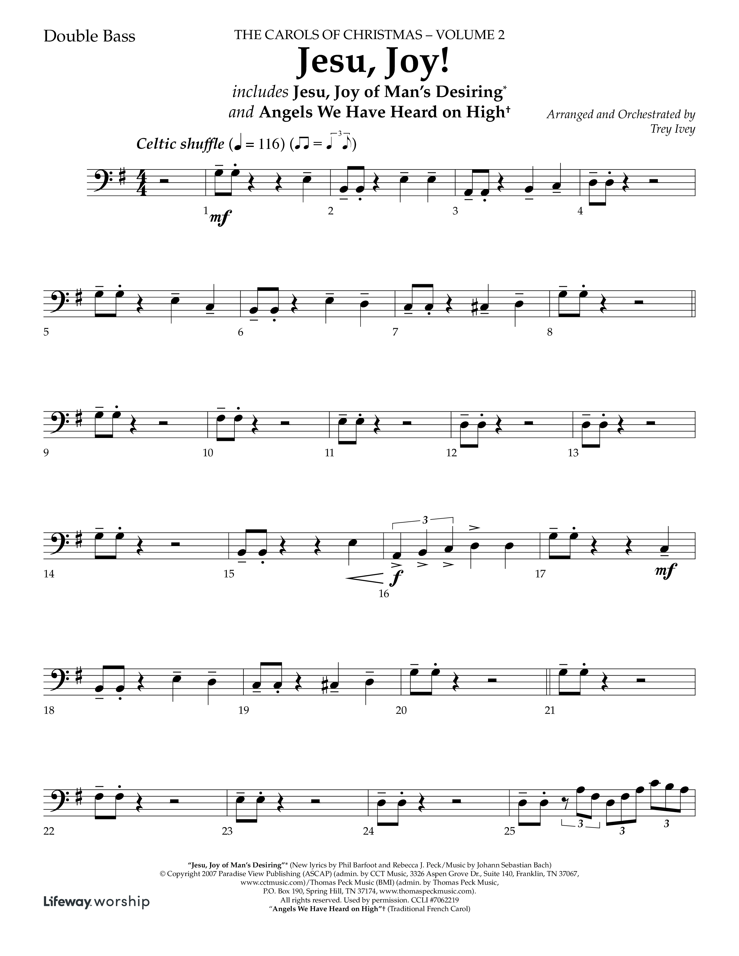 Jesu Joy (with Jesu Joy Of Man's Desiring, Angels We Have Heard On High) (Choral Anthem SATB) Double Bass (Lifeway Choral / Arr. Trey Ivey)