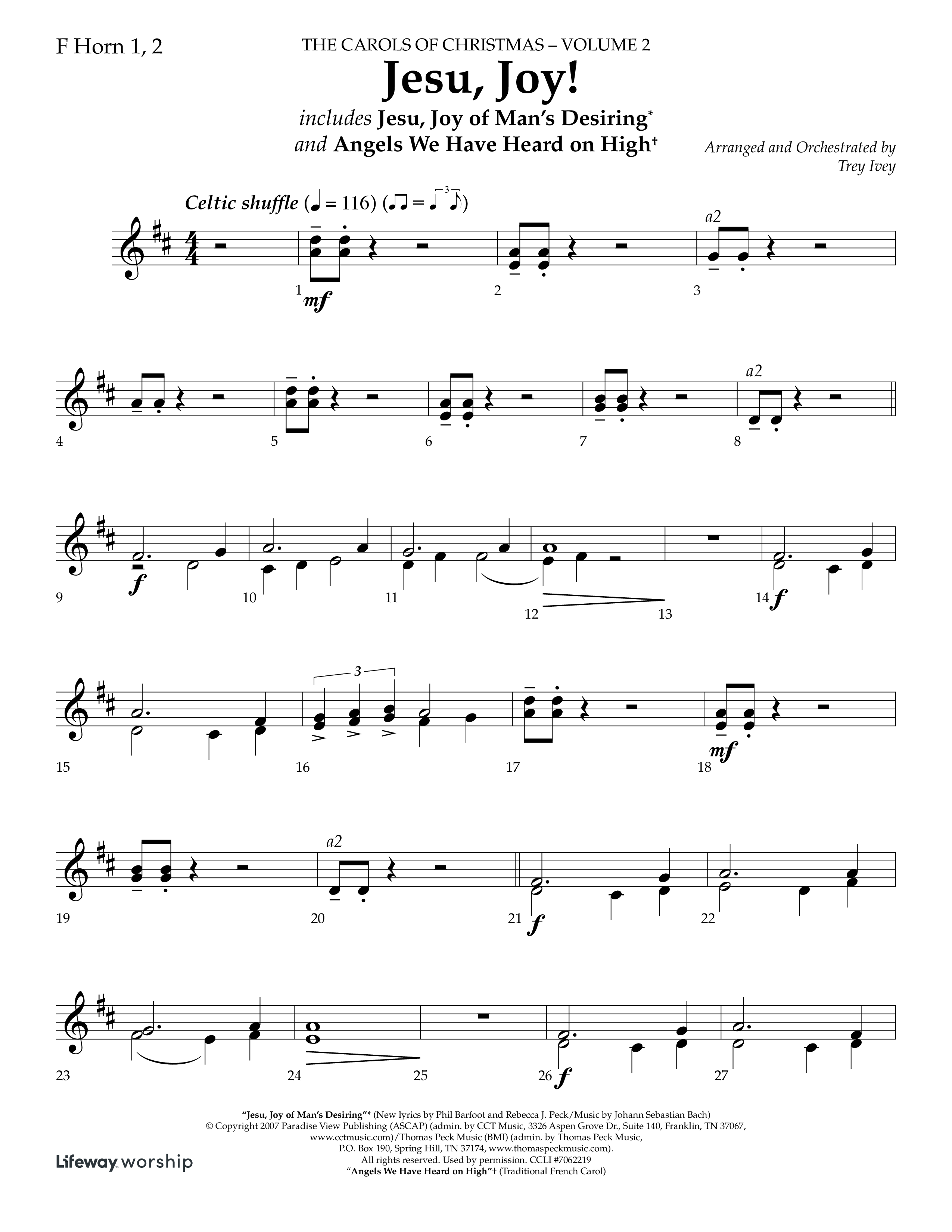 Jesu Joy (with Jesu Joy Of Man's Desiring, Angels We Have Heard On High) (Choral Anthem SATB) French Horn 1/2 (Lifeway Choral / Arr. Trey Ivey)