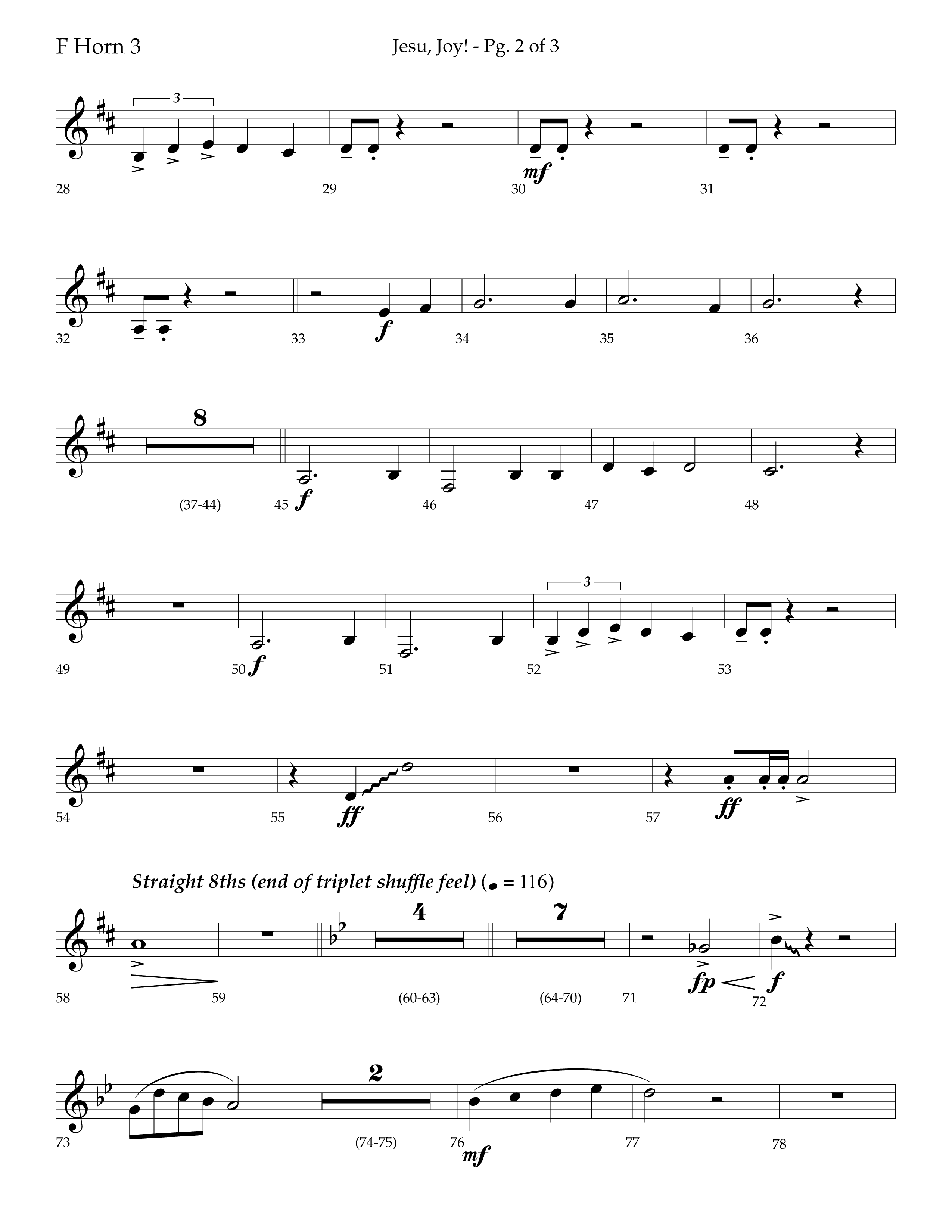 Jesu Joy (with Jesu Joy Of Man's Desiring, Angels We Have Heard On High) (Choral Anthem SATB) French Horn 3 (Lifeway Choral / Arr. Trey Ivey)