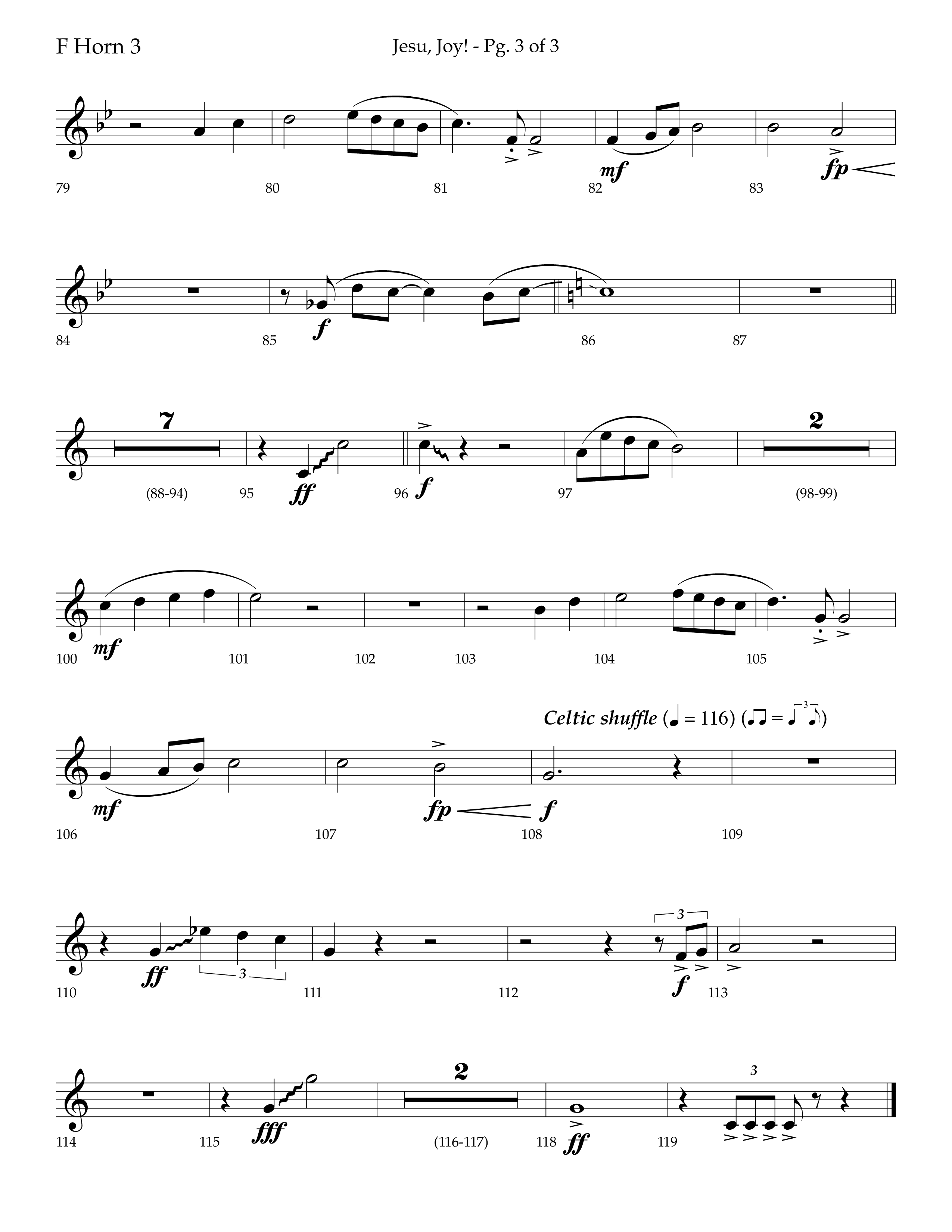Jesu Joy (with Jesu Joy Of Man's Desiring, Angels We Have Heard On High) (Choral Anthem SATB) French Horn 3 (Lifeway Choral / Arr. Trey Ivey)