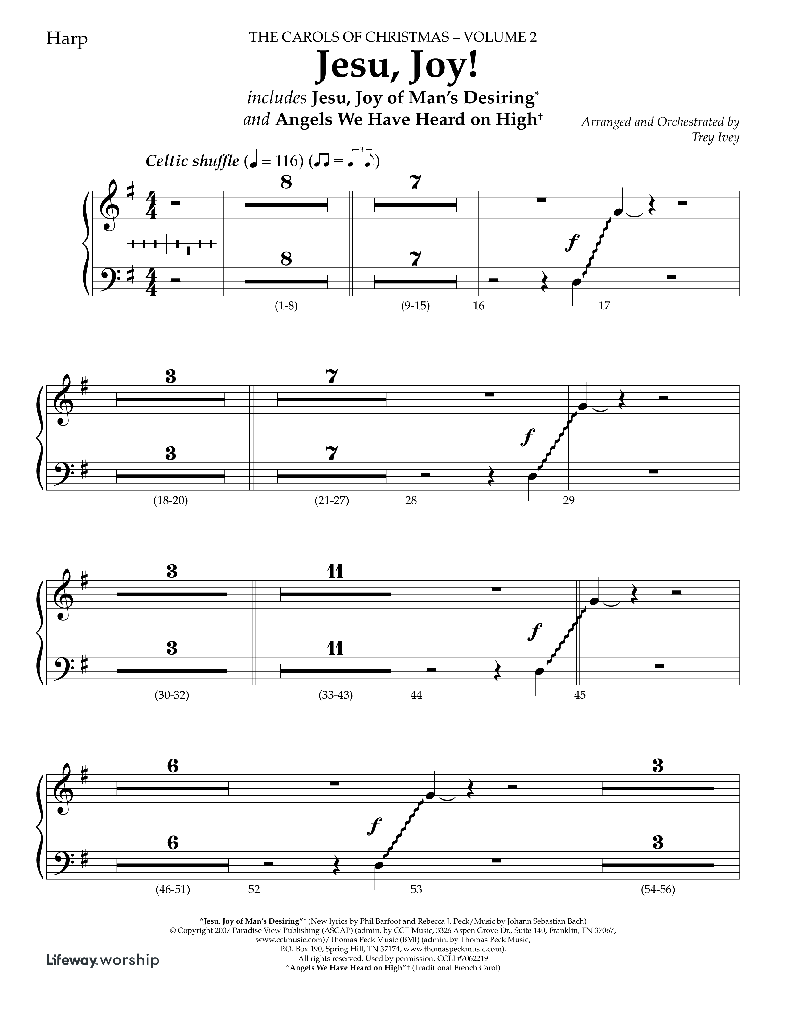 Jesu Joy (with Jesu Joy Of Man's Desiring, Angels We Have Heard On High) (Choral Anthem SATB) Harp (Lifeway Choral / Arr. Trey Ivey)