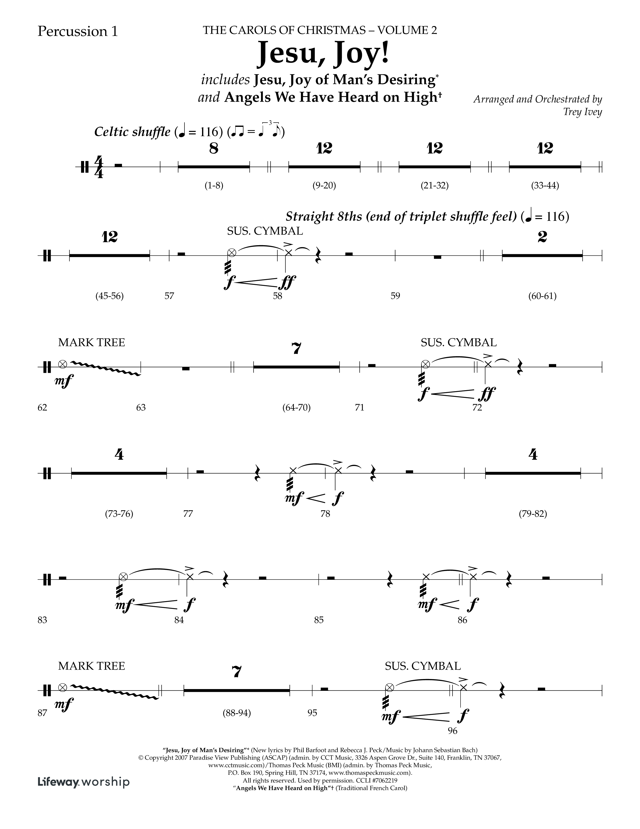 Jesu Joy (with Jesu Joy Of Man's Desiring, Angels We Have Heard On High) (Choral Anthem SATB) Percussion 1/2 (Lifeway Choral / Arr. Trey Ivey)