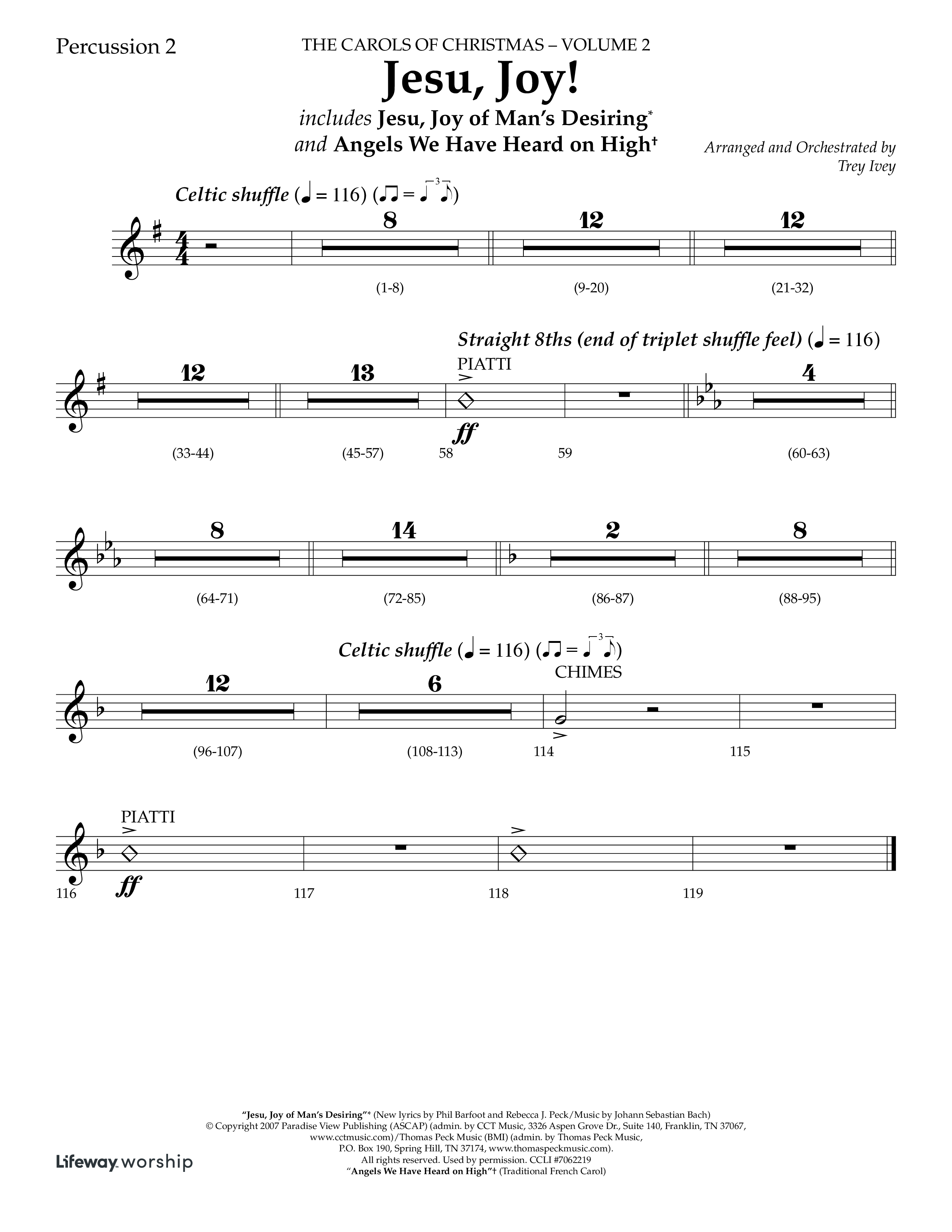 Jesu Joy (with Jesu Joy Of Man's Desiring, Angels We Have Heard On High) (Choral Anthem SATB) Percussion 1/2 (Lifeway Choral / Arr. Trey Ivey)
