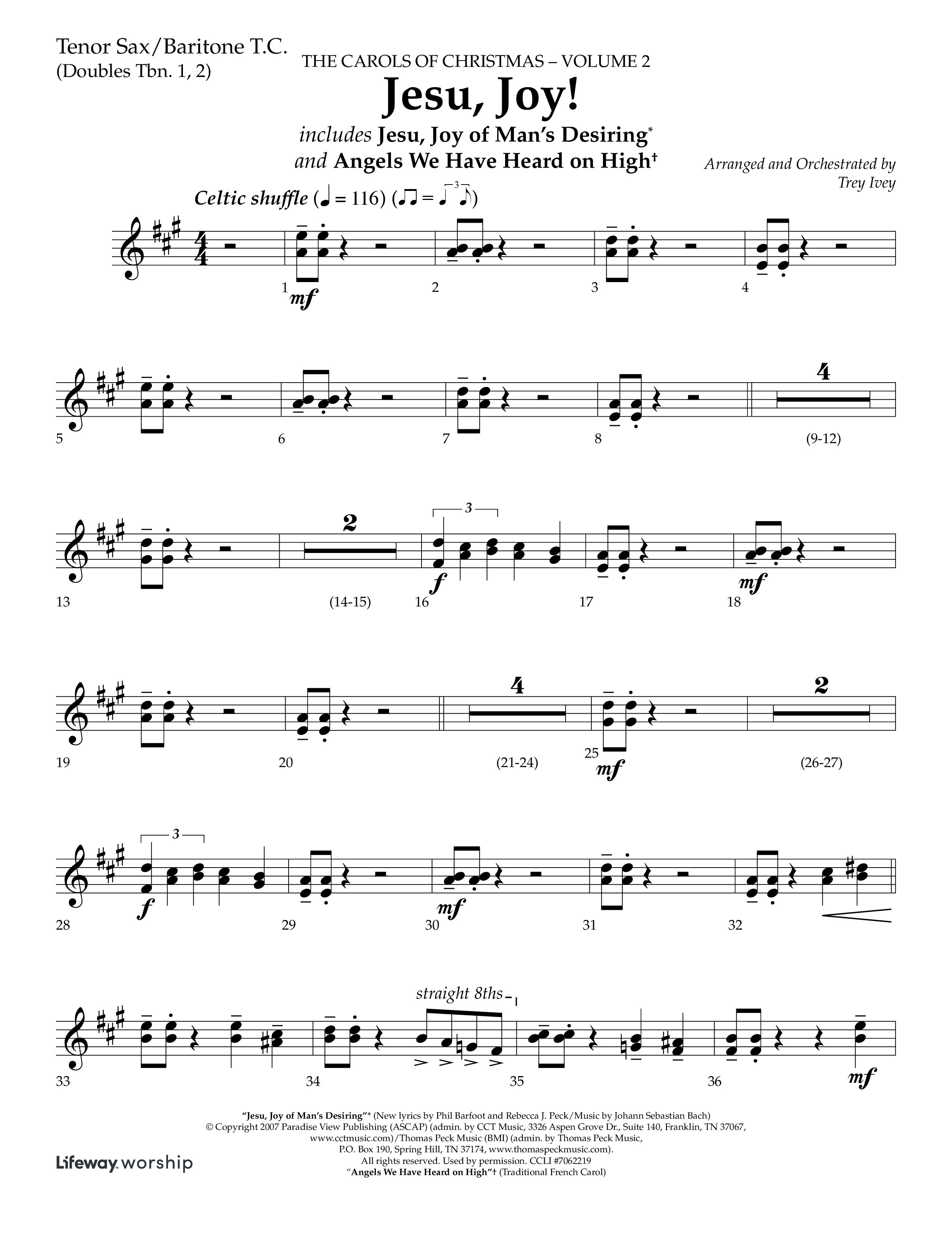 Jesu Joy (with Jesu Joy Of Man's Desiring, Angels We Have Heard On High) (Choral Anthem SATB) Tenor Sax/Baritone T.C. (Lifeway Choral / Arr. Trey Ivey)