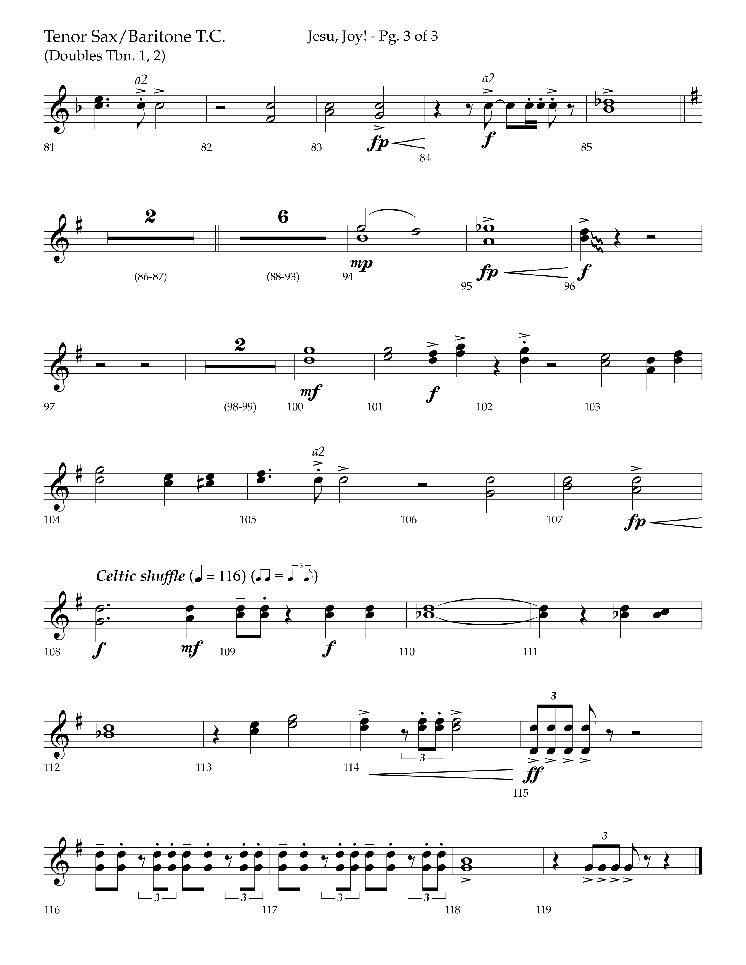 Jesu Joy (with Jesu Joy Of Man's Desiring, Angels We Have Heard On High) (Choral Anthem SATB) Tenor Sax/Baritone T.C. (Lifeway Choral / Arr. Trey Ivey)