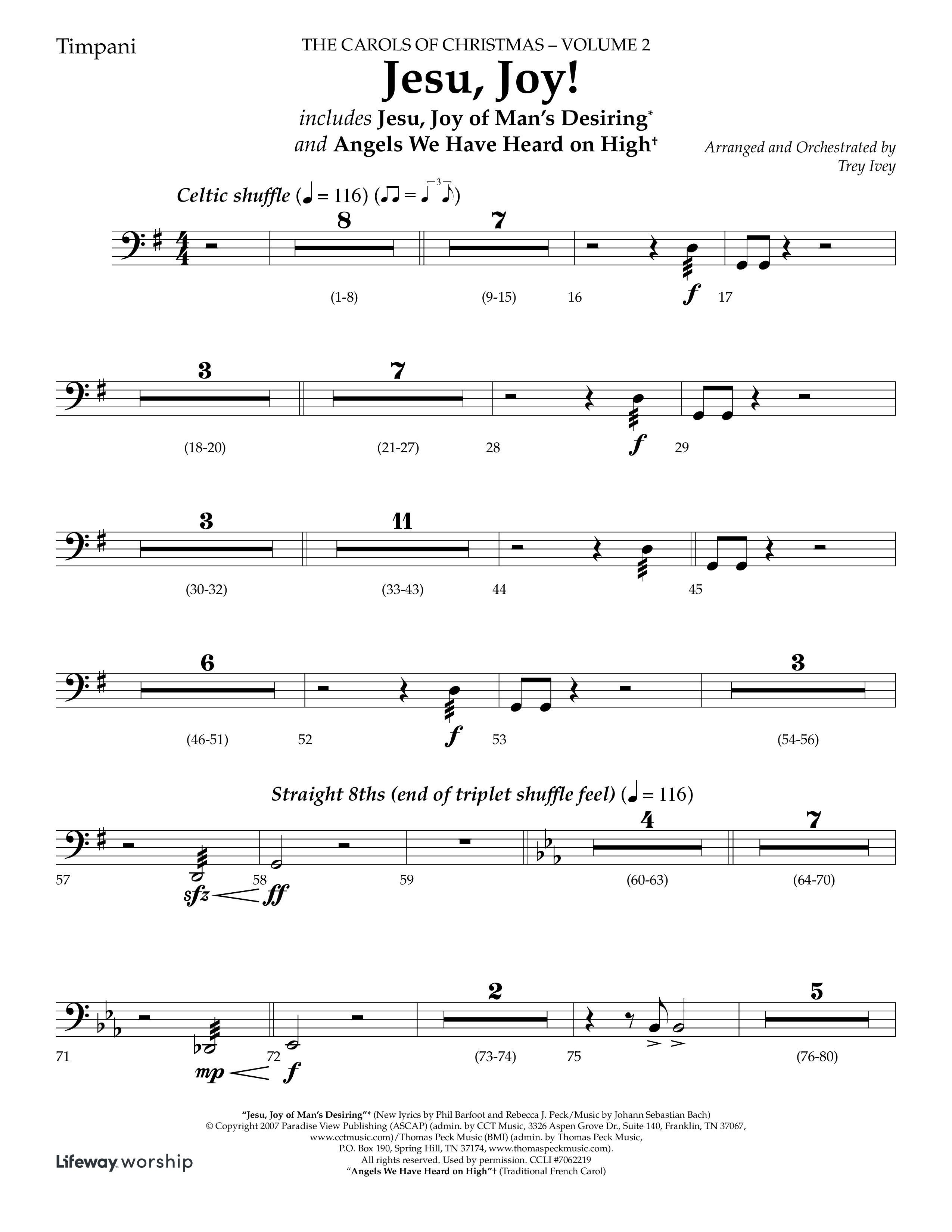 Jesu Joy (with Jesu Joy Of Man's Desiring, Angels We Have Heard On High) (Choral Anthem SATB) Timpani (Lifeway Choral / Arr. Trey Ivey)