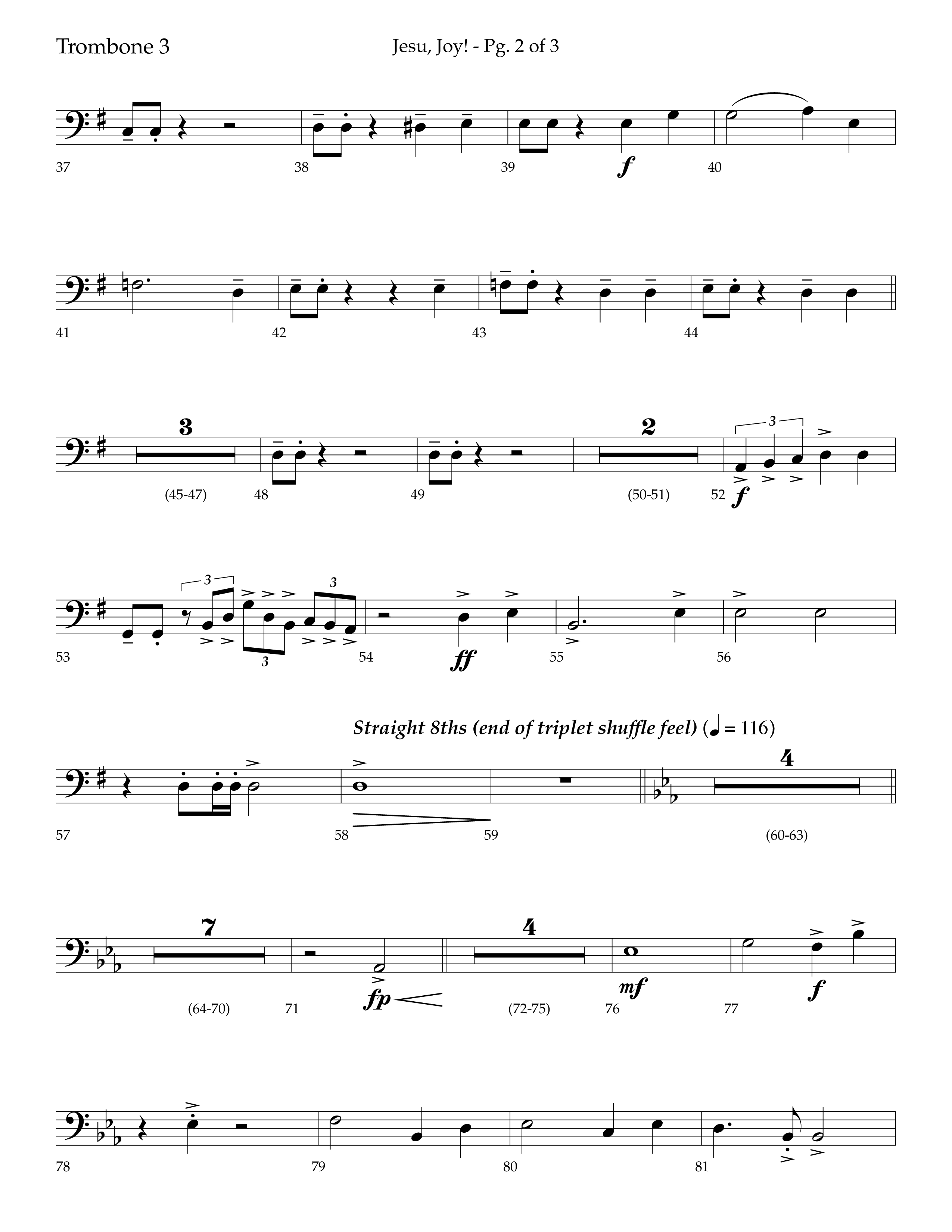 Jesu Joy (with Jesu Joy Of Man's Desiring, Angels We Have Heard On High) (Choral Anthem SATB) Trombone 3 (Lifeway Choral / Arr. Trey Ivey)