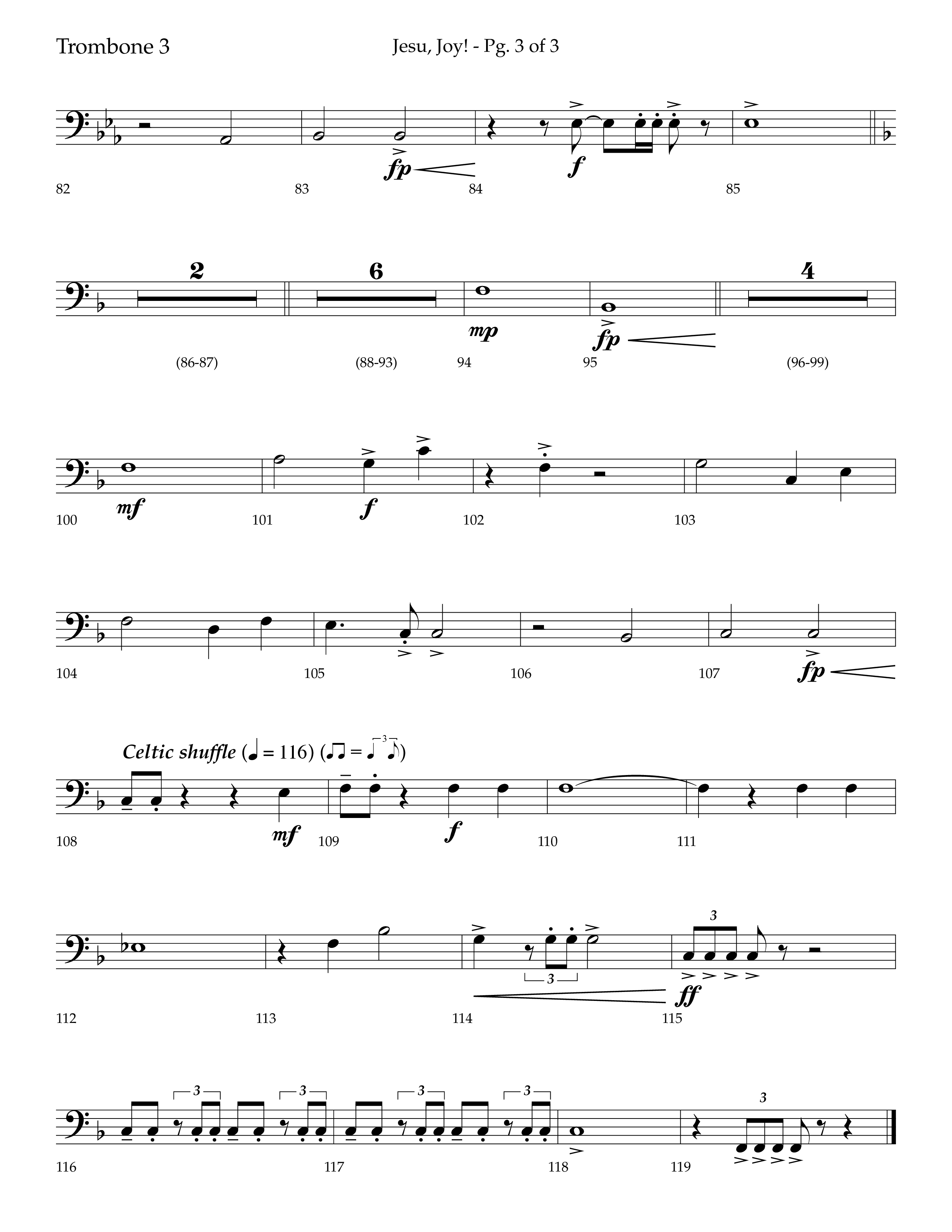 Jesu Joy (with Jesu Joy Of Man's Desiring, Angels We Have Heard On High) (Choral Anthem SATB) Trombone 3 (Lifeway Choral / Arr. Trey Ivey)