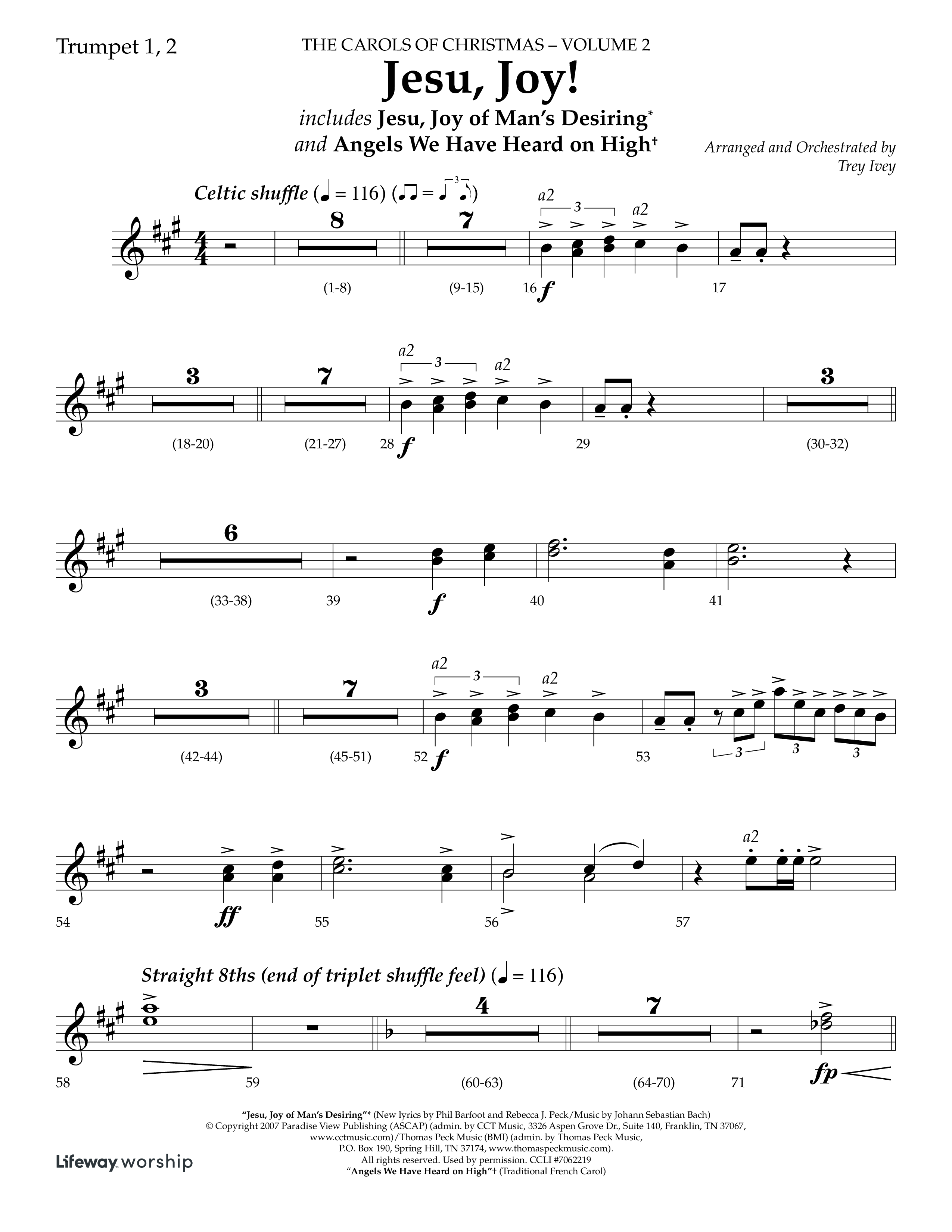 Jesu Joy (with Jesu Joy Of Man's Desiring, Angels We Have Heard On High) (Choral Anthem SATB) Trumpet 1,2 (Lifeway Choral / Arr. Trey Ivey)