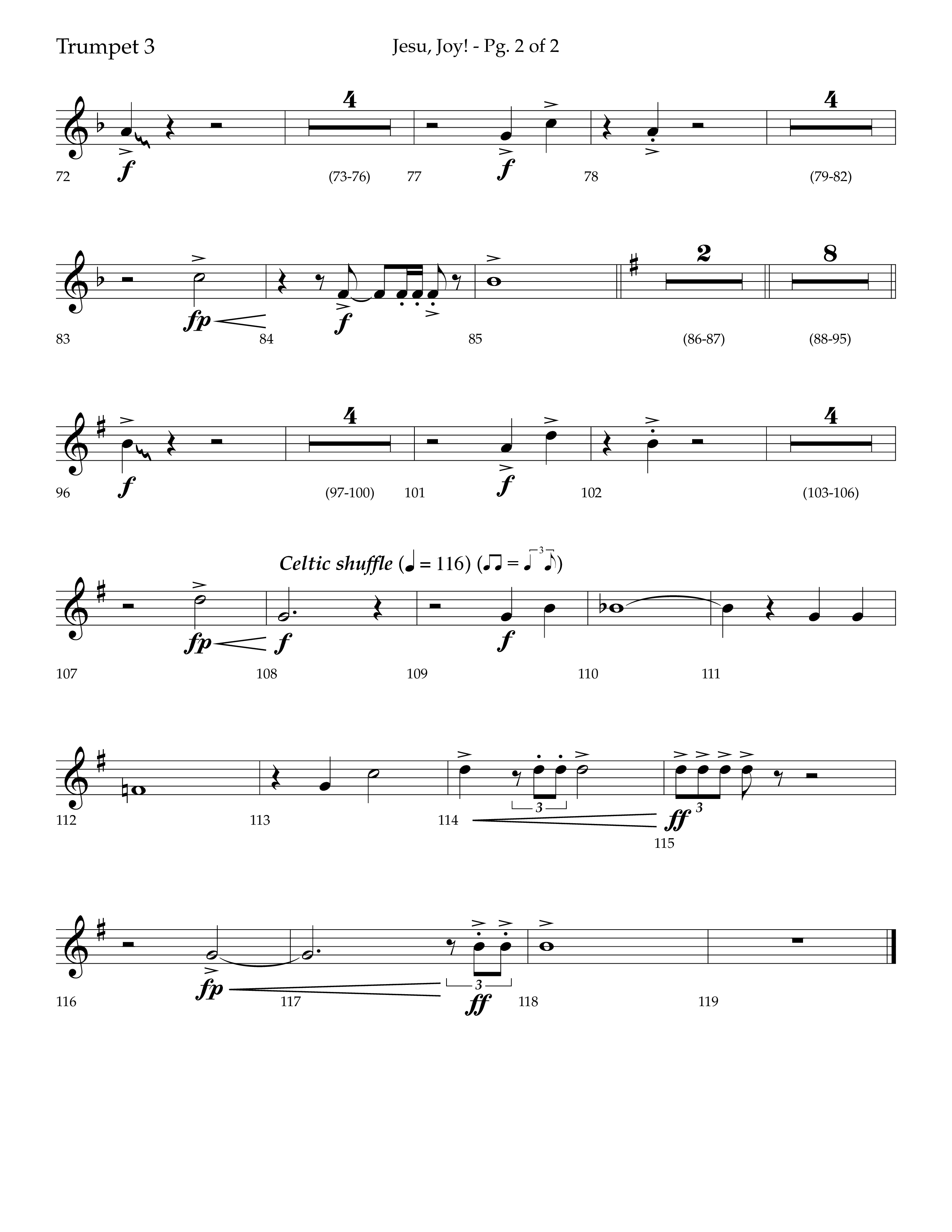 Jesu Joy (with Jesu Joy Of Man's Desiring, Angels We Have Heard On High) (Choral Anthem SATB) Trumpet 3 (Lifeway Choral / Arr. Trey Ivey)