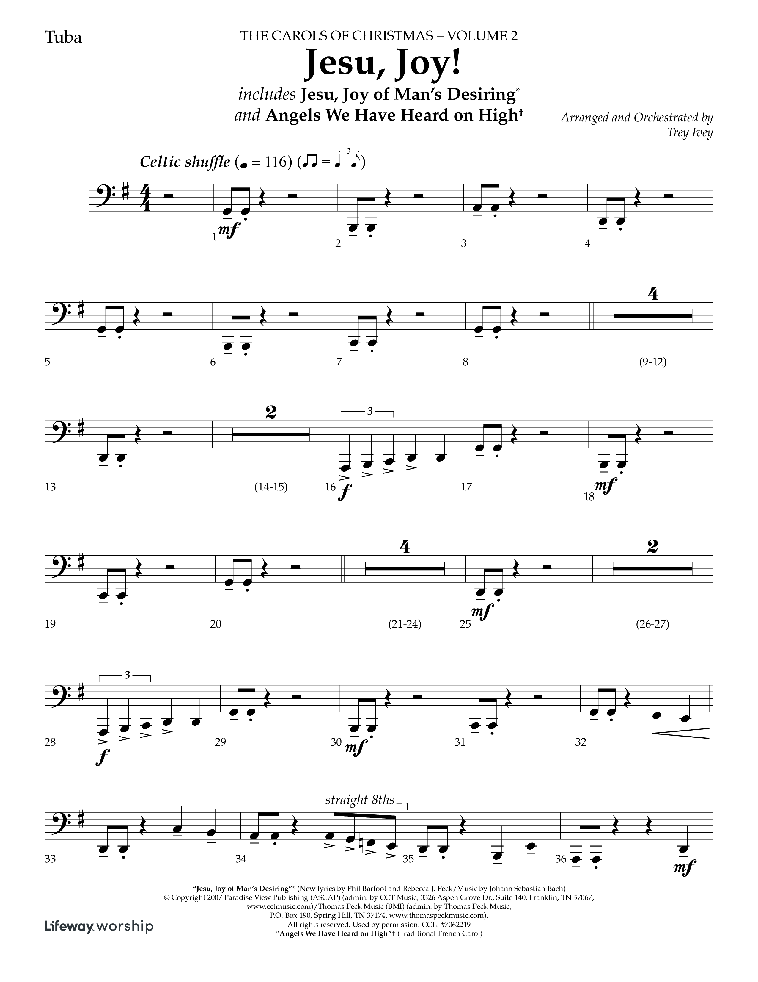 Jesu Joy (with Jesu Joy Of Man's Desiring, Angels We Have Heard On High) (Choral Anthem SATB) Tuba (Lifeway Choral / Arr. Trey Ivey)
