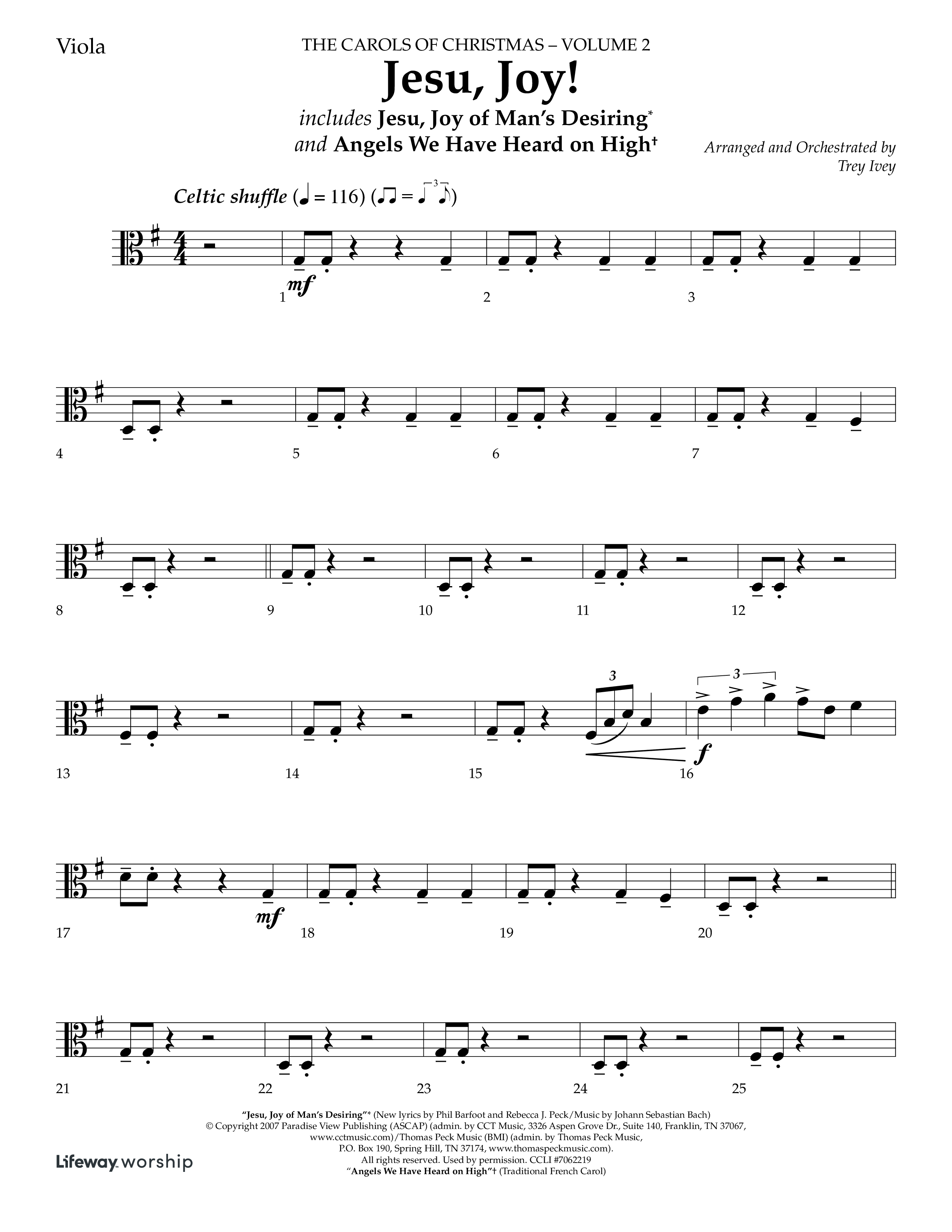 Jesu Joy (with Jesu Joy Of Man's Desiring, Angels We Have Heard On High) (Choral Anthem SATB) Viola (Lifeway Choral / Arr. Trey Ivey)