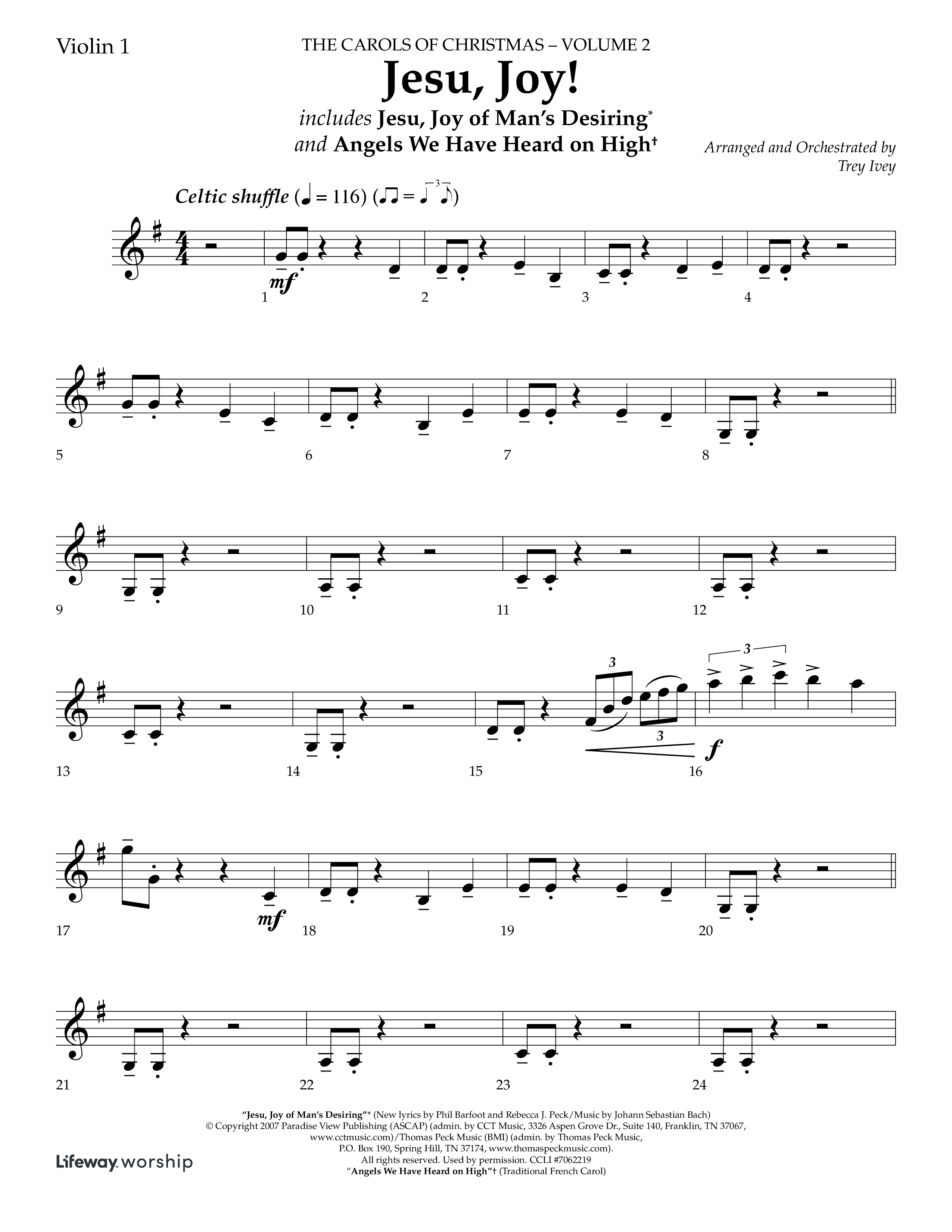 Jesu Joy (with Jesu Joy Of Man's Desiring, Angels We Have Heard On High) (Choral Anthem SATB) Violin 1 (Lifeway Choral / Arr. Trey Ivey)