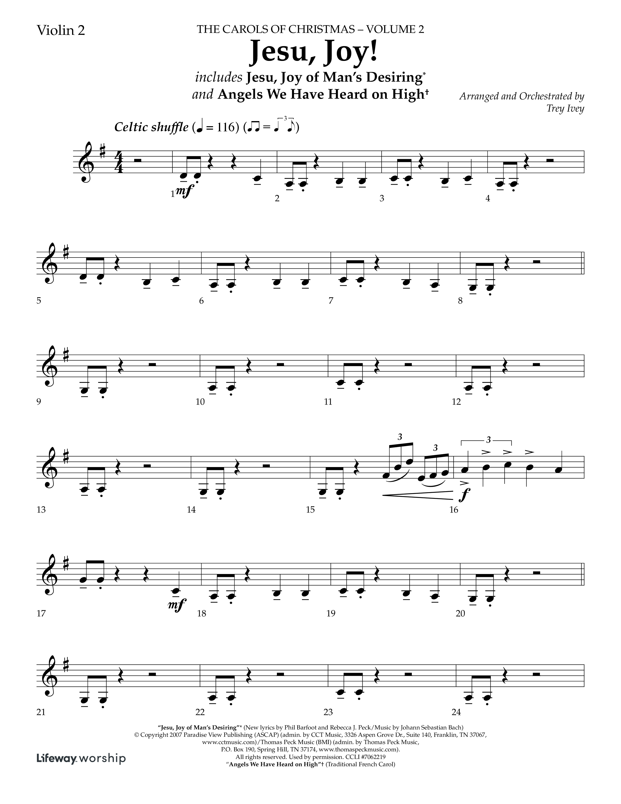 Jesu Joy (with Jesu Joy Of Man's Desiring, Angels We Have Heard On High) (Choral Anthem SATB) Violin 2 (Lifeway Choral / Arr. Trey Ivey)