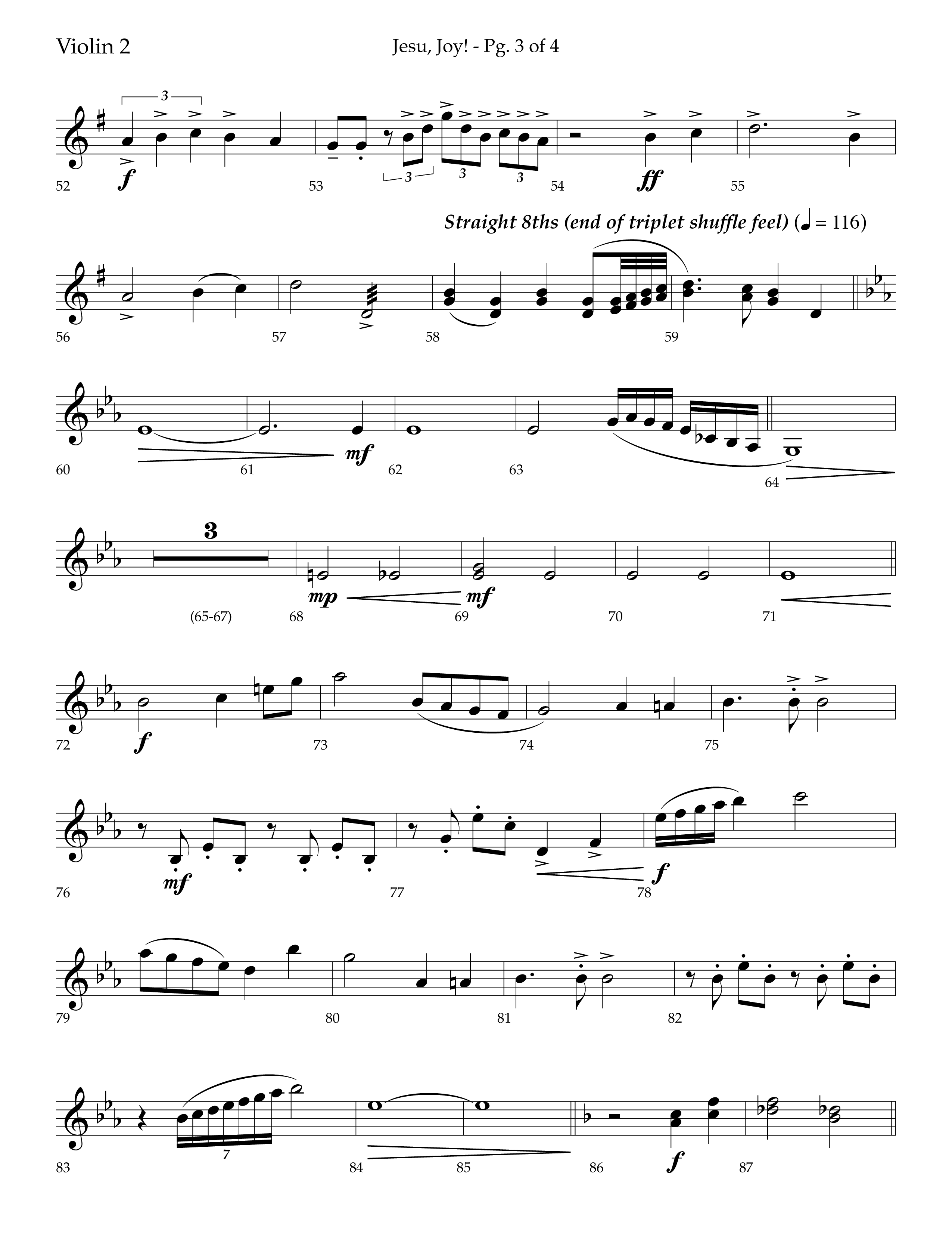 Jesu Joy (with Jesu Joy Of Man's Desiring, Angels We Have Heard On High) (Choral Anthem SATB) Violin 2 (Lifeway Choral / Arr. Trey Ivey)