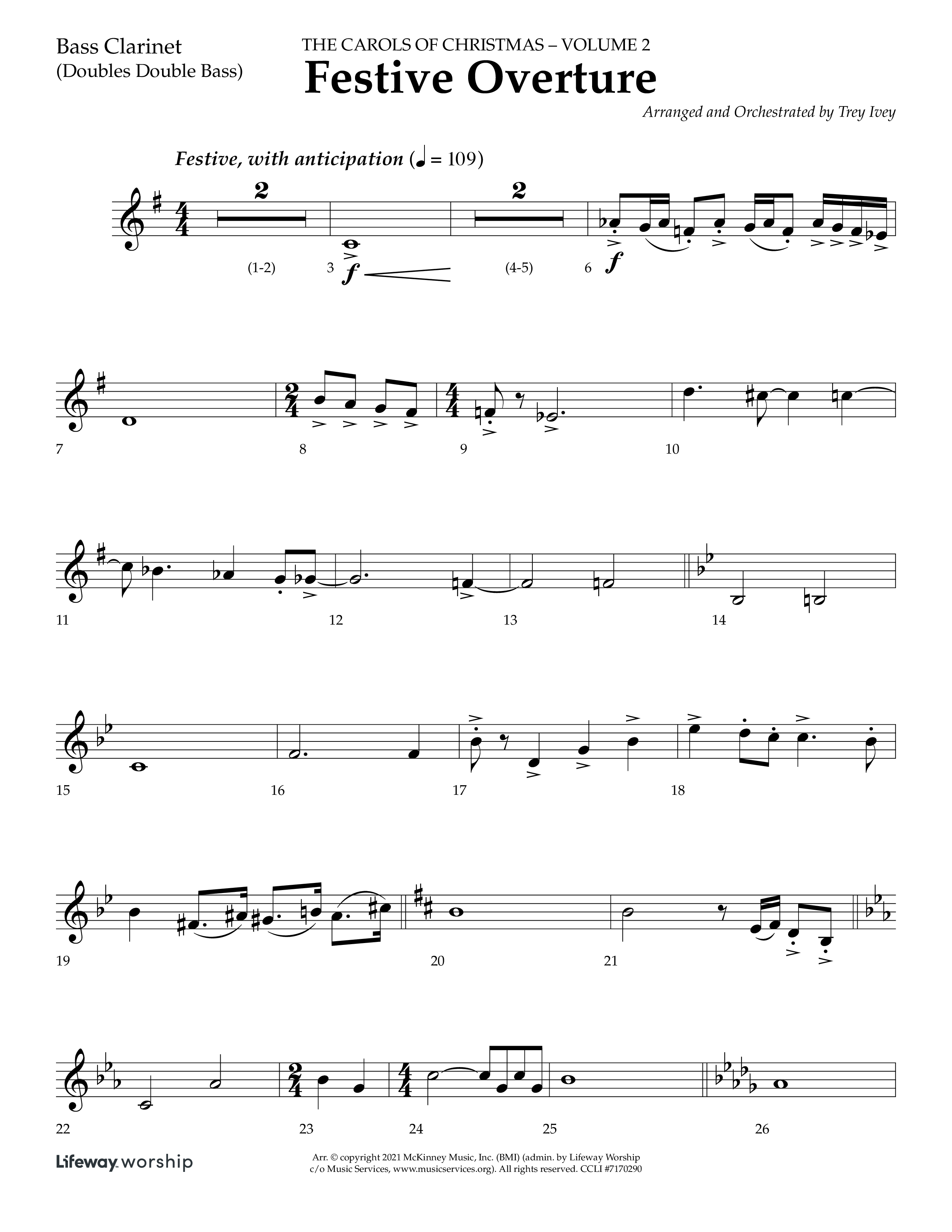 Festive Overture (Instrumental) Bass Clarinet (Lifeway Choral / Arr. Trey Ivey)