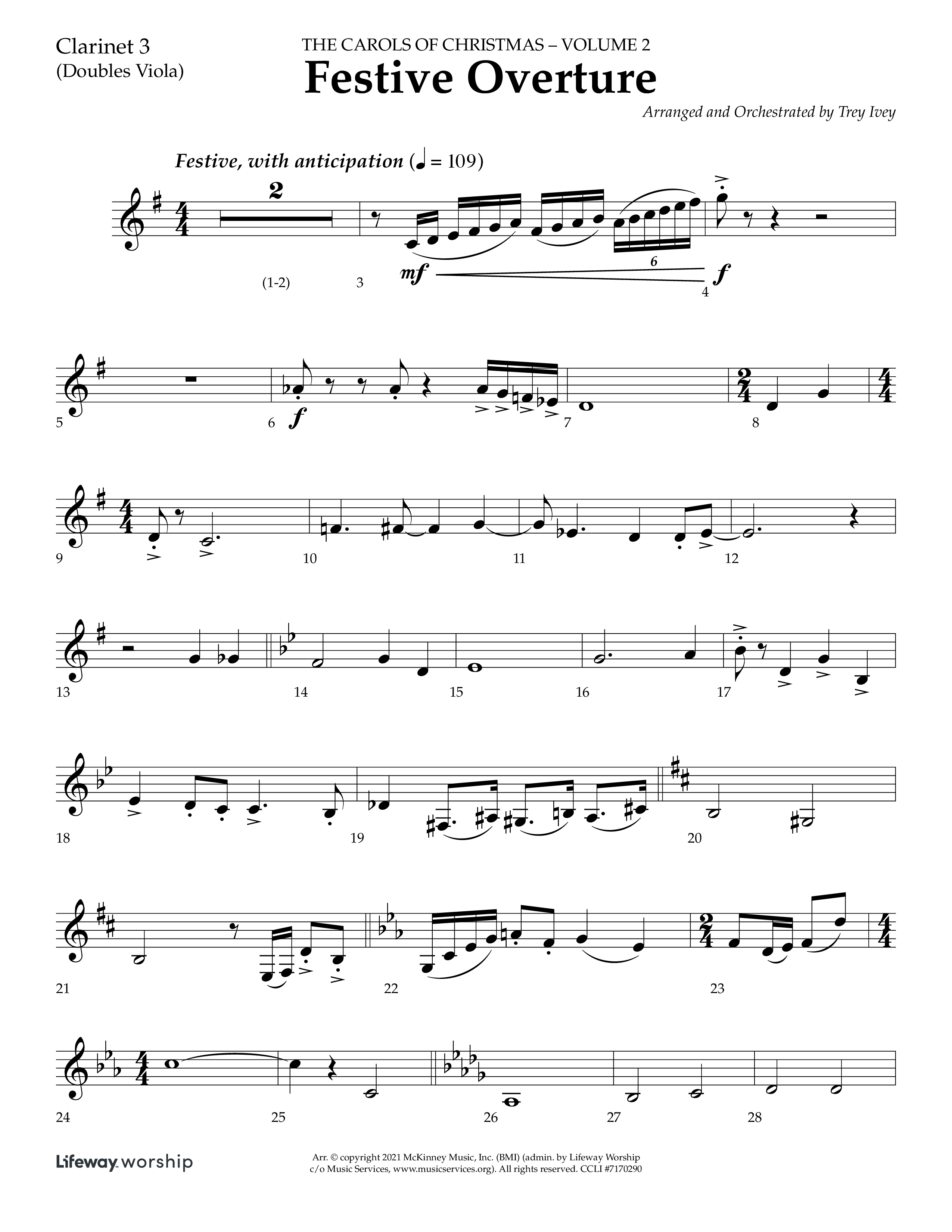 Festive Overture (Instrumental) Clarinet 3 (Lifeway Choral / Arr. Trey Ivey)