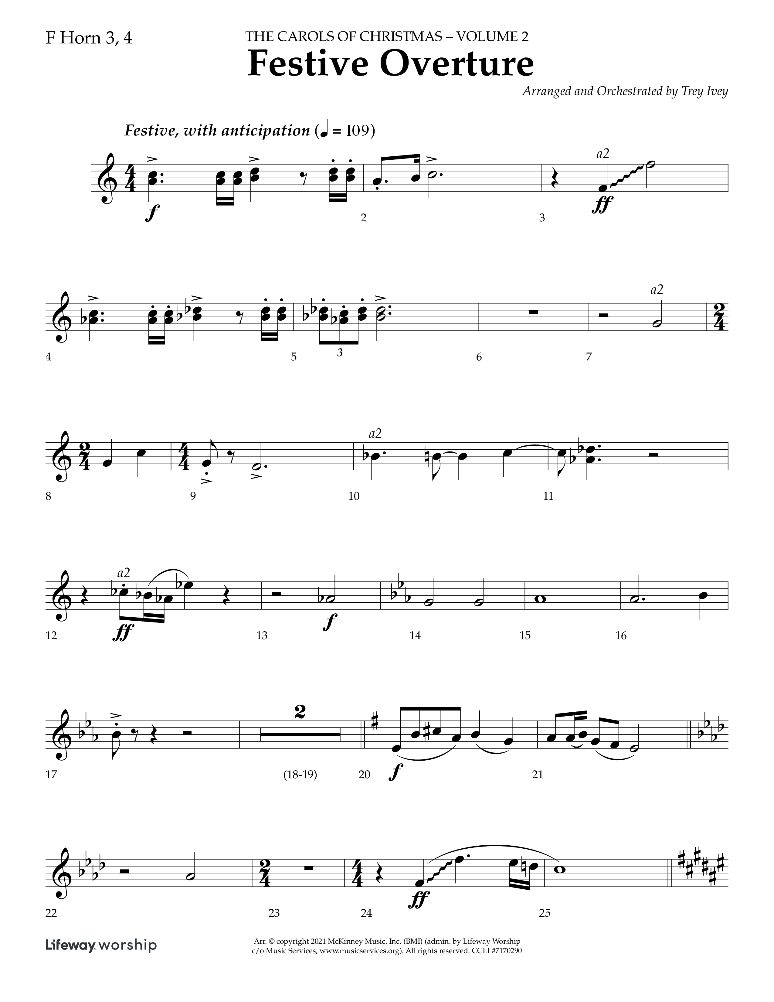 Festive Overture (Instrumental) French Horn 3 (Lifeway Choral / Arr. Trey Ivey)