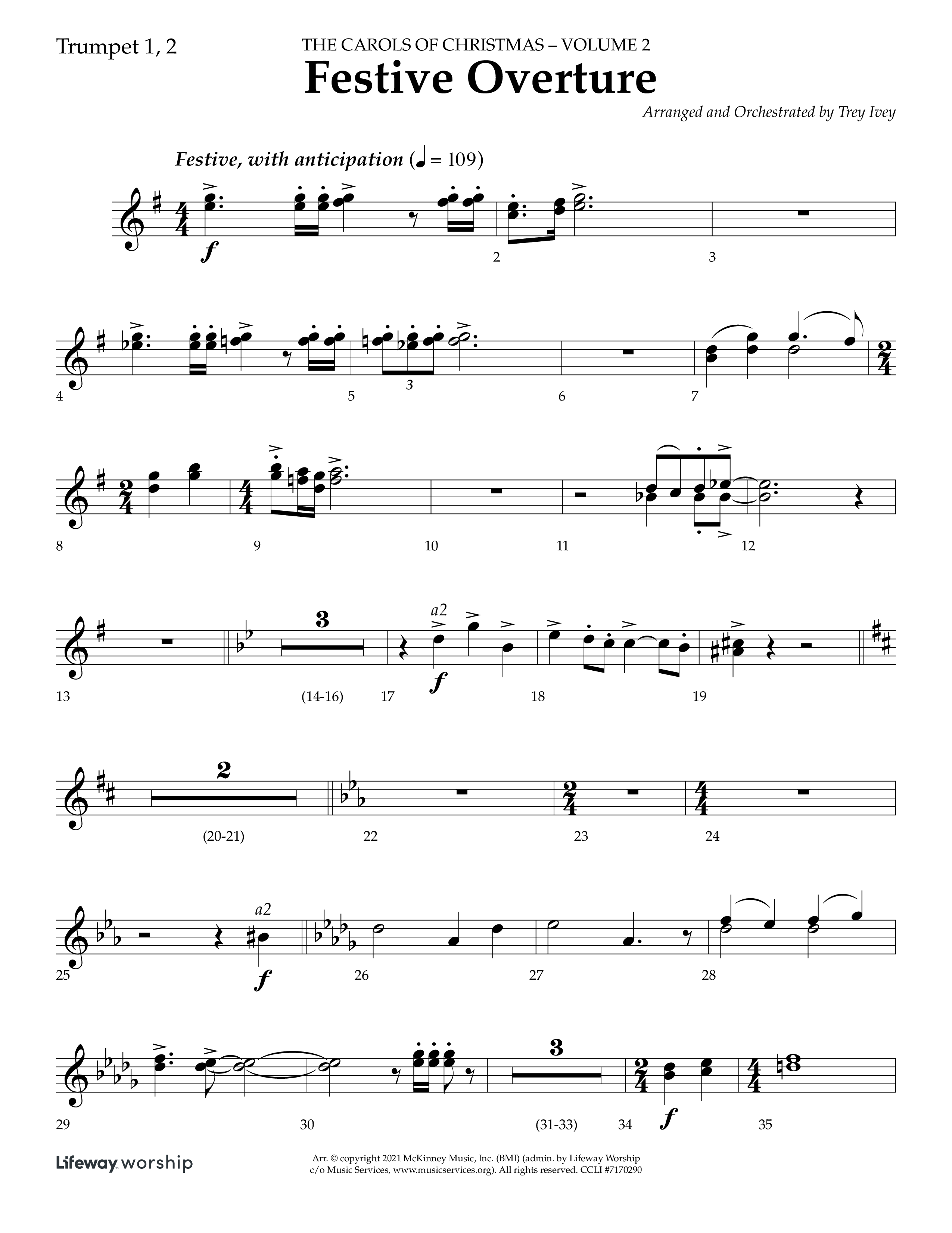 Festive Overture (Instrumental) Trumpet 1,2 (Lifeway Choral / Arr. Trey Ivey)