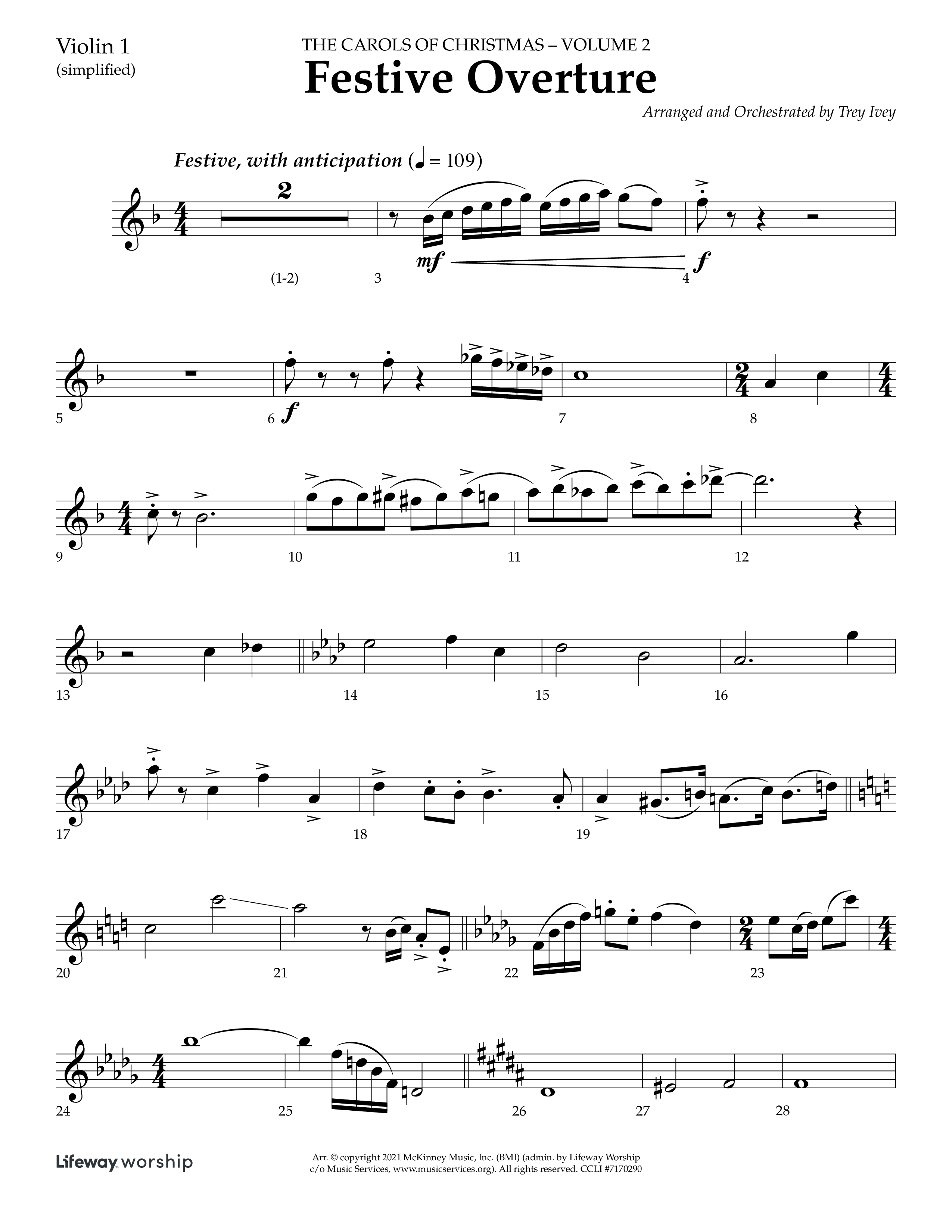 Festive Overture (Instrumental) Violin 1 (Lifeway Choral / Arr. Trey Ivey)