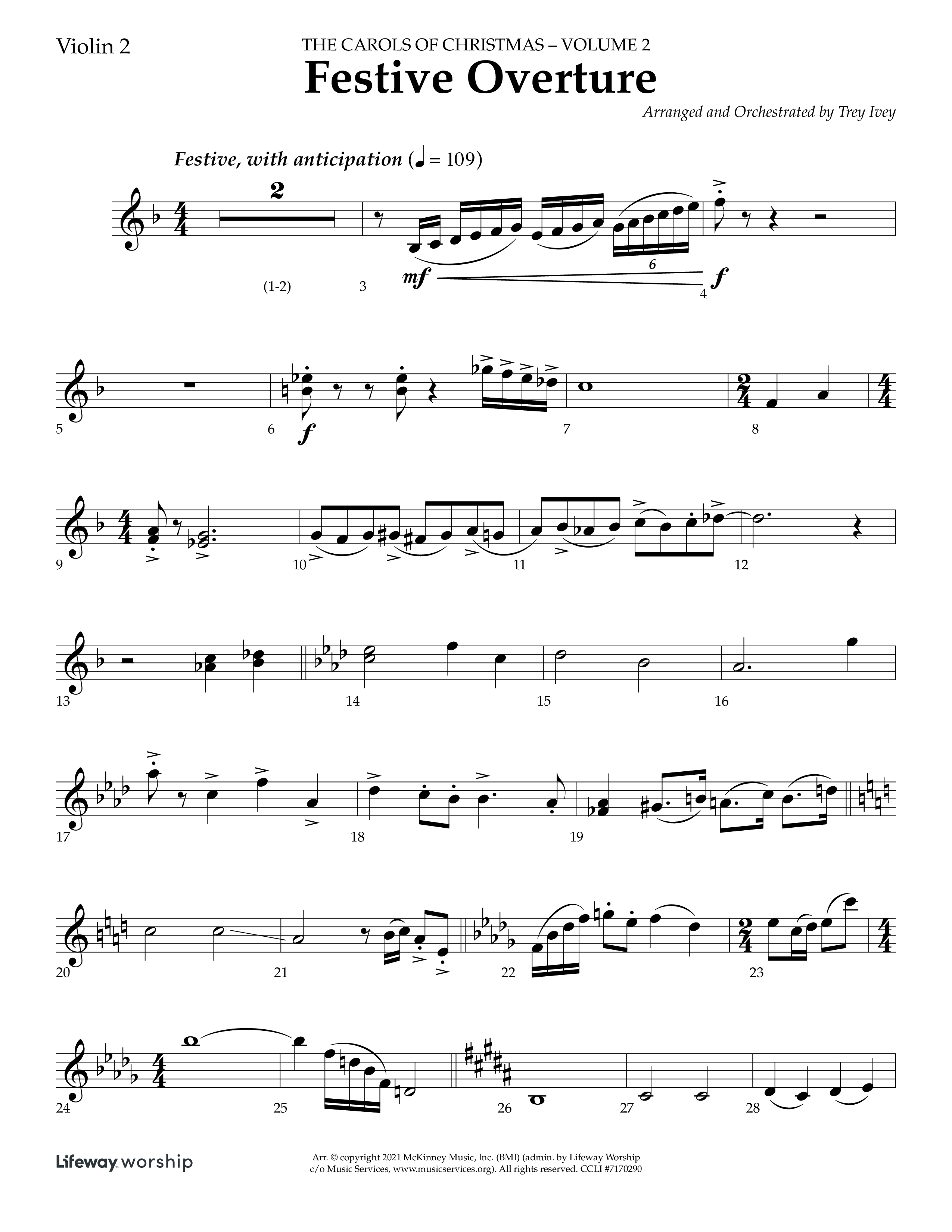 Festive Overture (Instrumental) Violin 2 (Lifeway Choral / Arr. Trey Ivey)