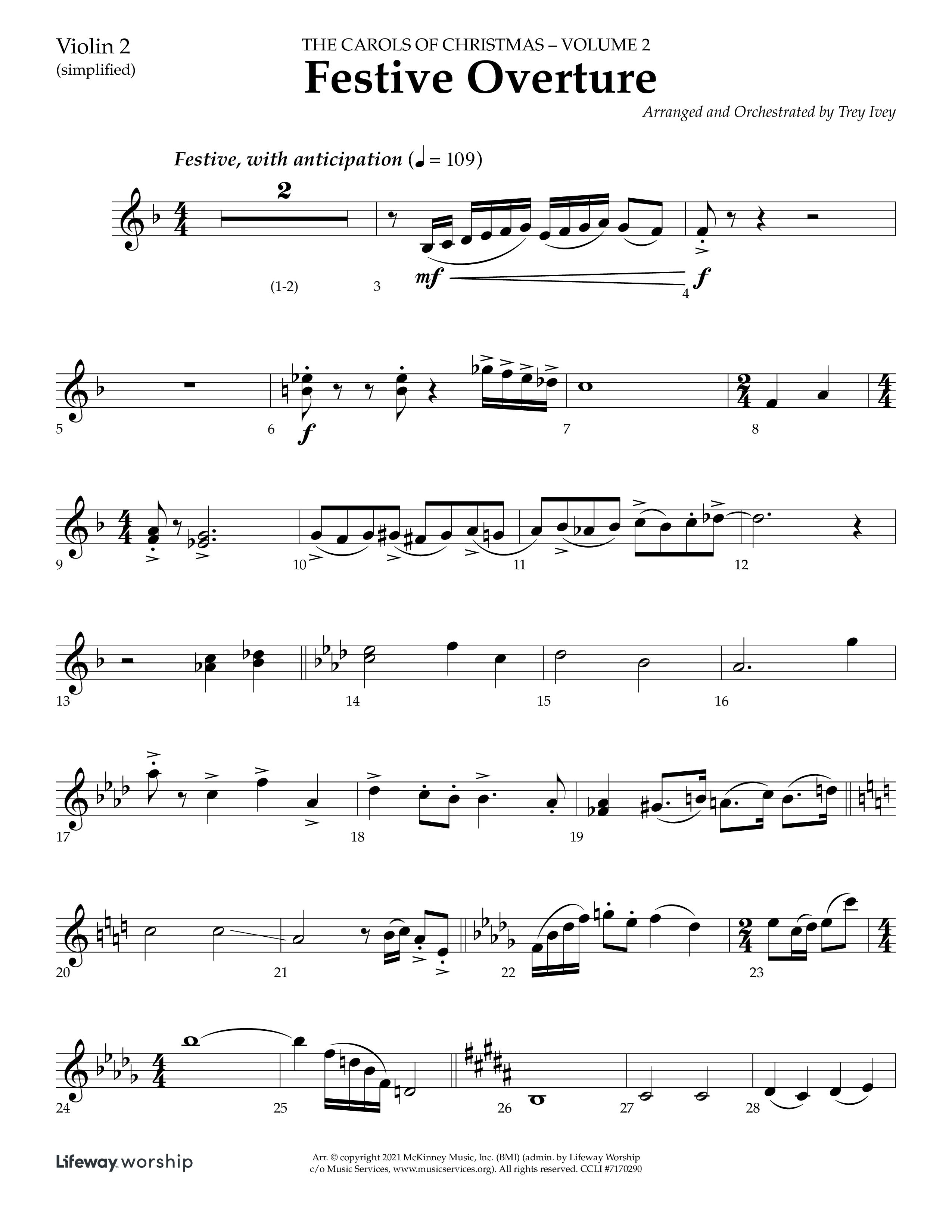 Festive Overture (Instrumental) Violin 2 (Lifeway Choral / Arr. Trey Ivey)