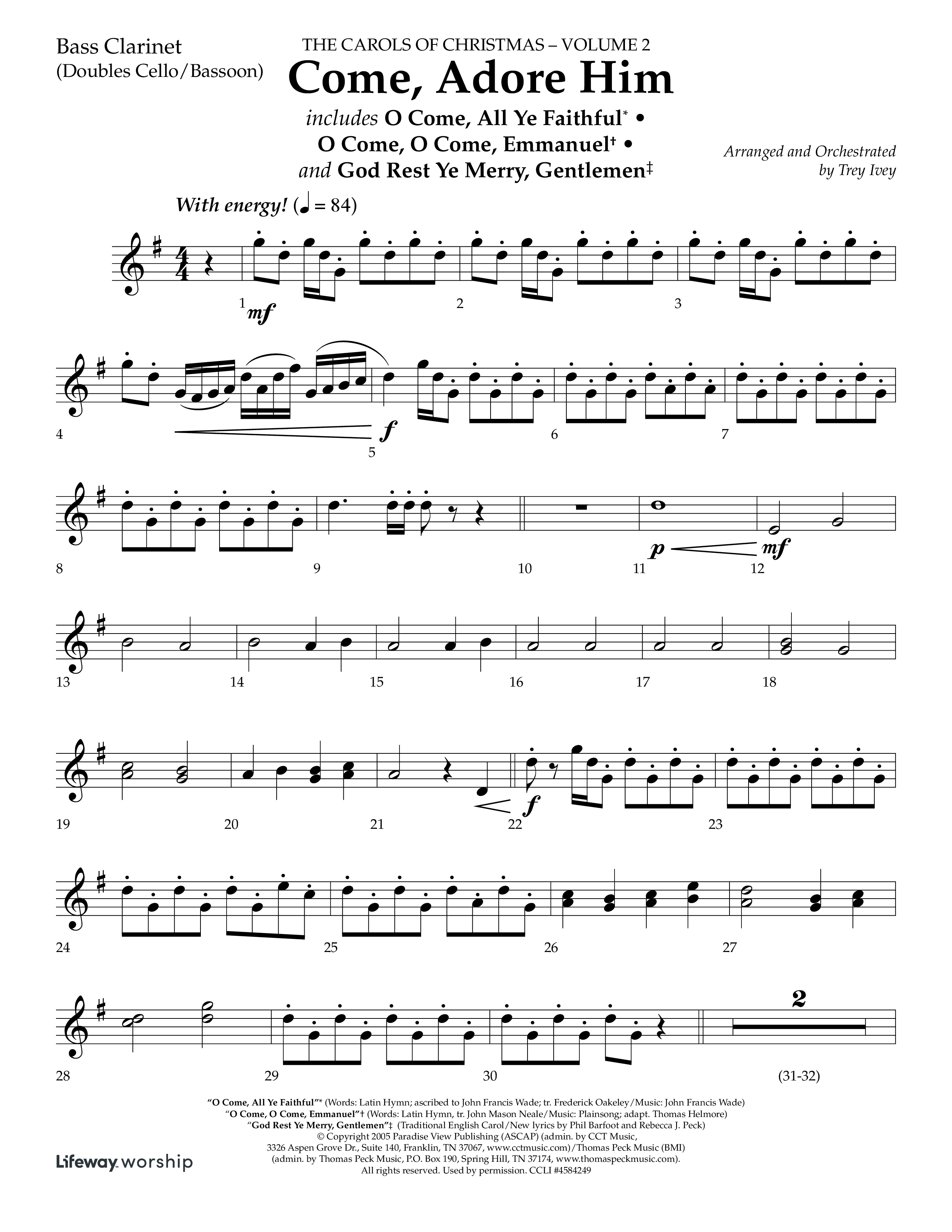 Come Adore Him (with O Come All Ye Faithful, O Come O Come Emmanuel, God Rest Ye Merry Gentlemen) (Choral Anthem SATB) Bass Clarinet (Lifeway Choral / Arr. Trey Ivey)