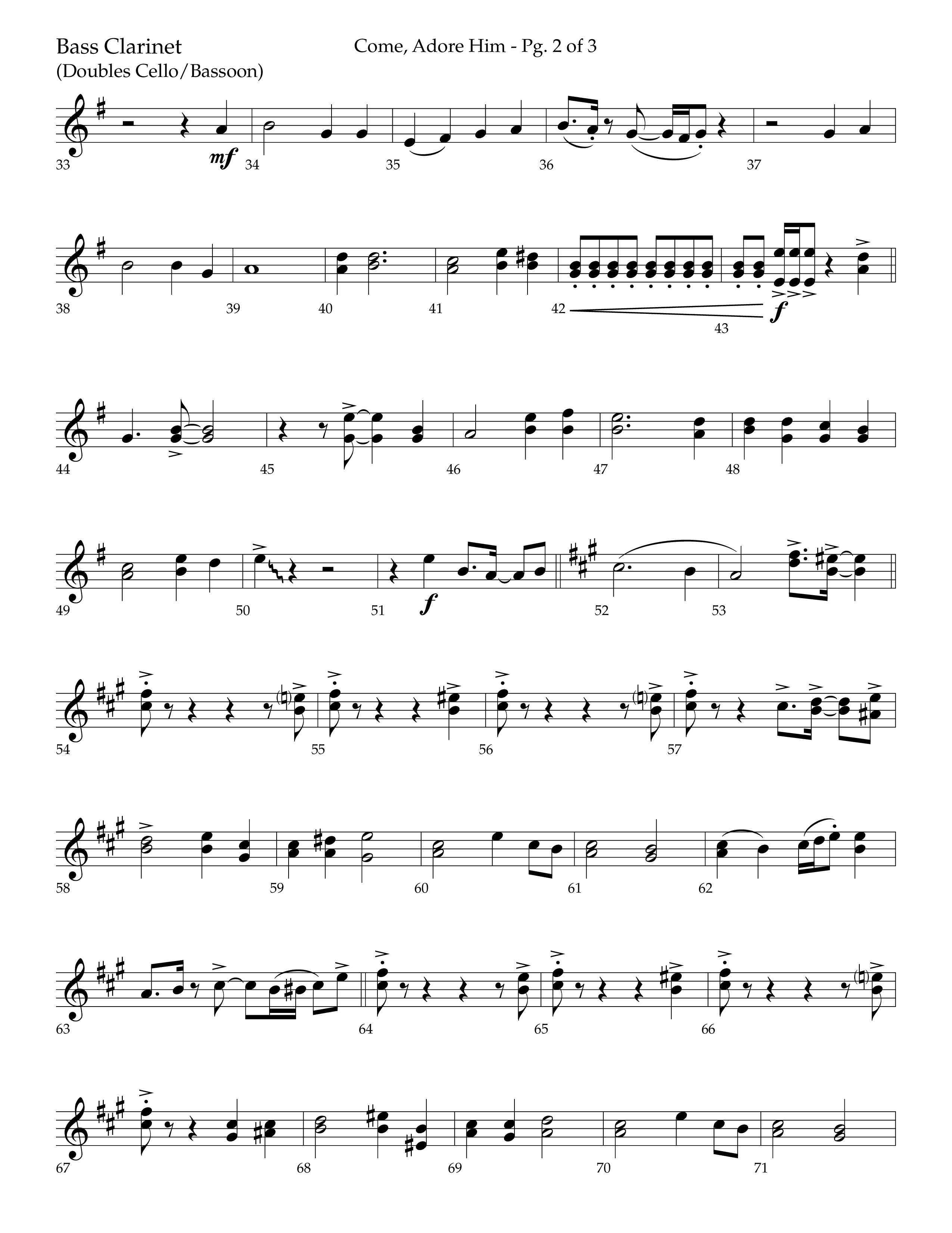 Come Adore Him (with O Come All Ye Faithful, O Come O Come Emmanuel, God Rest Ye Merry Gentlemen) (Choral Anthem SATB) Bass Clarinet (Lifeway Choral / Arr. Trey Ivey)