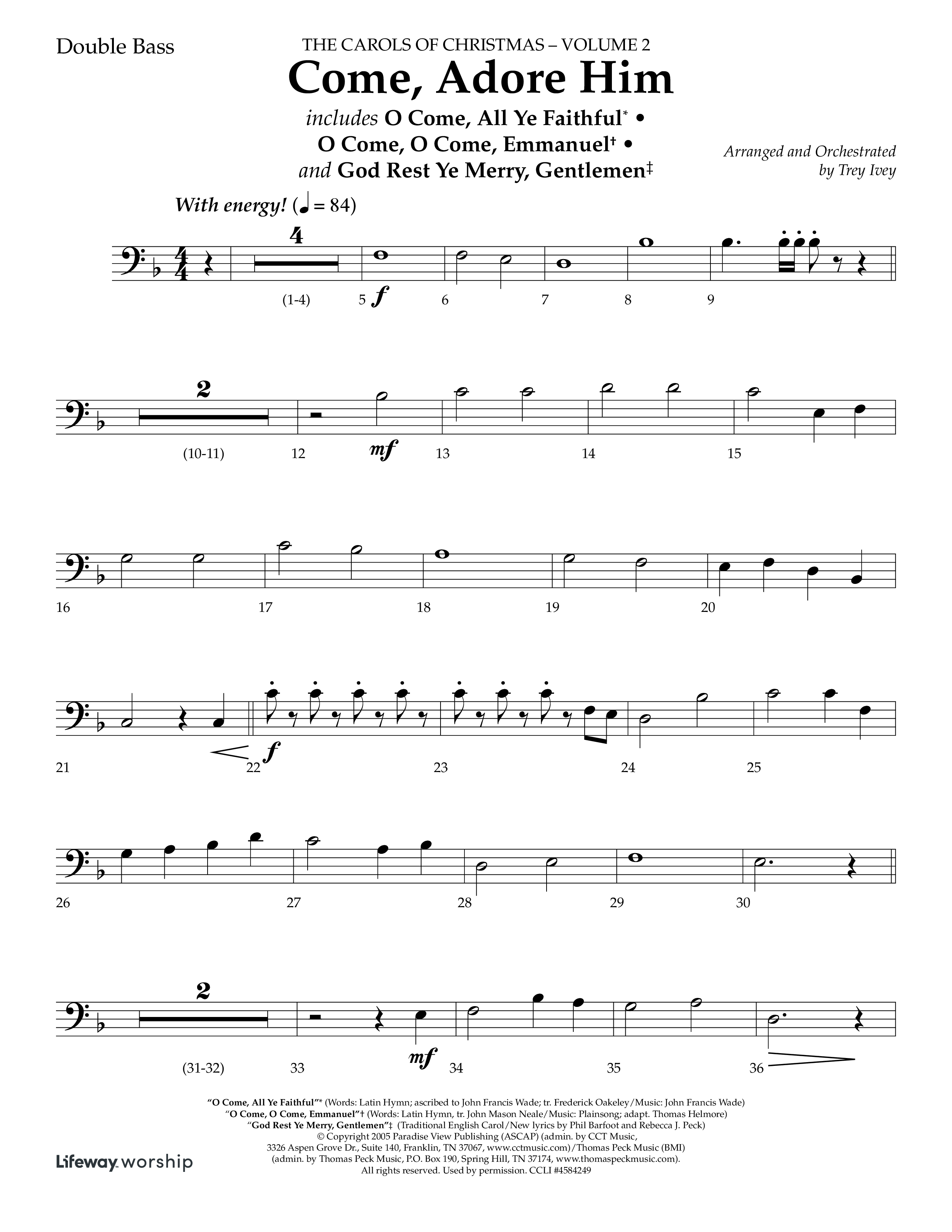 Come Adore Him (with O Come All Ye Faithful, O Come O Come Emmanuel, God Rest Ye Merry Gentlemen) (Choral Anthem SATB) Double Bass (Lifeway Choral / Arr. Trey Ivey)