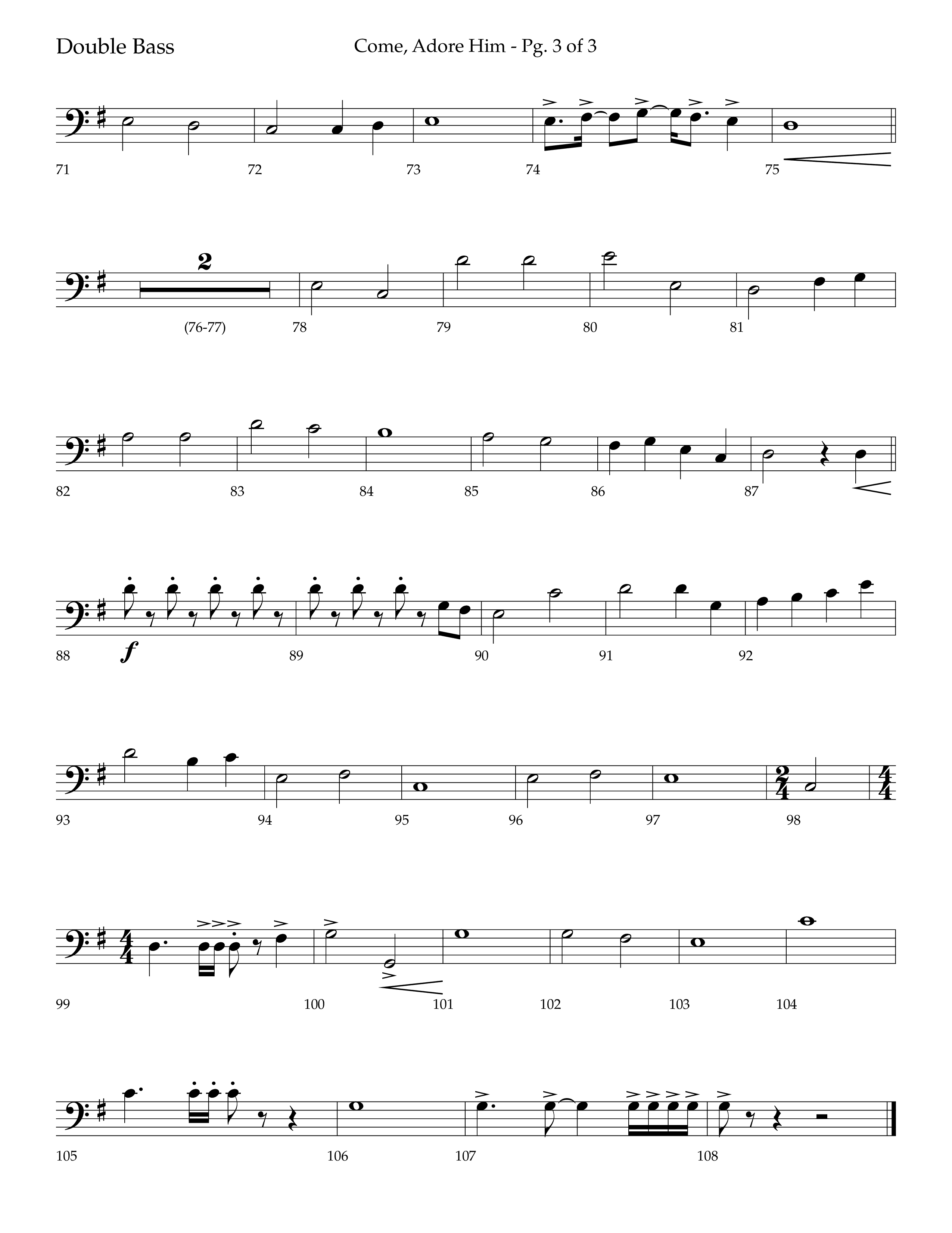 Come Adore Him (with O Come All Ye Faithful, O Come O Come Emmanuel, God Rest Ye Merry Gentlemen) (Choral Anthem SATB) Double Bass (Lifeway Choral / Arr. Trey Ivey)