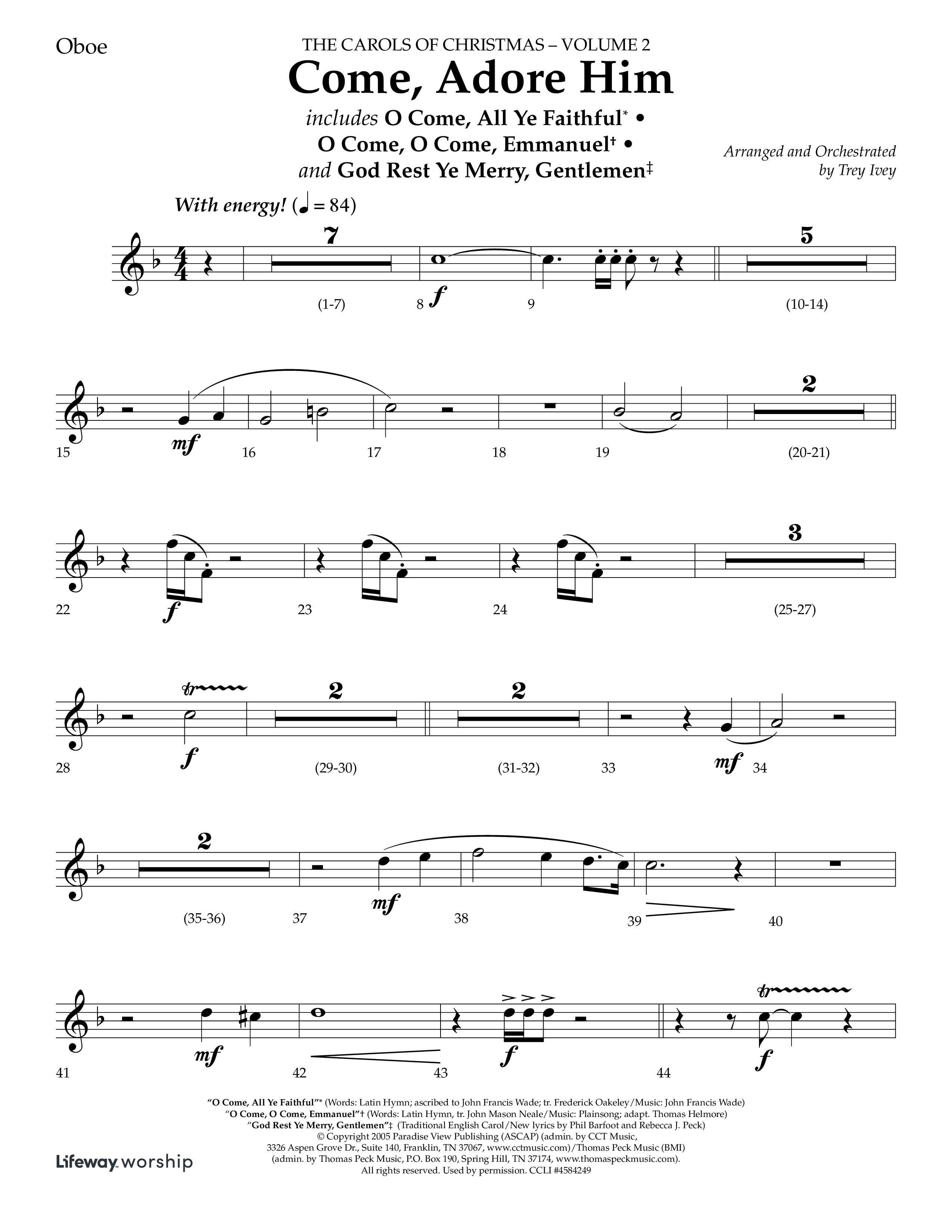 Come Adore Him (with O Come All Ye Faithful, O Come O Come Emmanuel, God Rest Ye Merry Gentlemen) (Choral Anthem SATB) Oboe (Lifeway Choral / Arr. Trey Ivey)