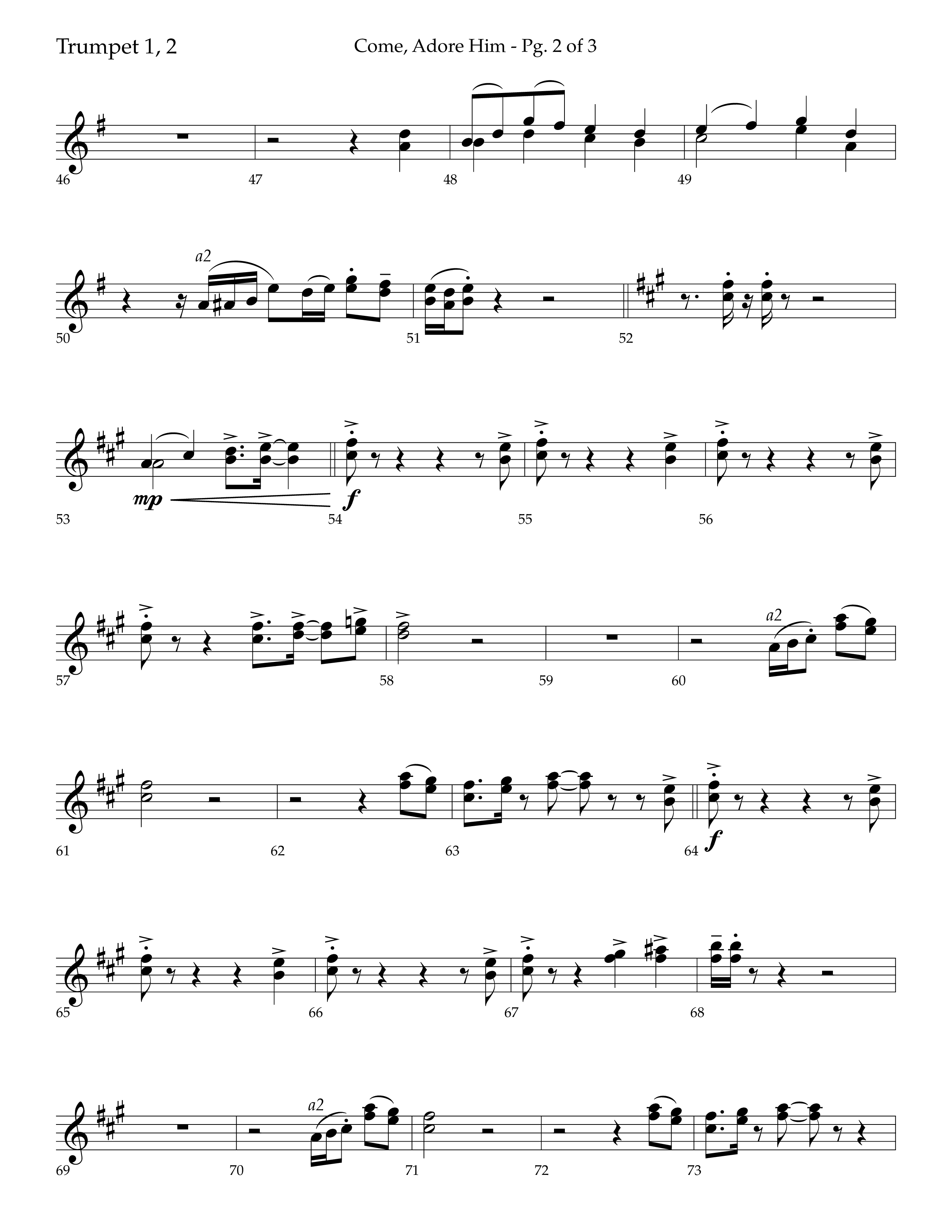 Come Adore Him (with O Come All Ye Faithful, O Come O Come Emmanuel, God Rest Ye Merry Gentlemen) (Choral Anthem SATB) Trumpet 1,2 (Lifeway Choral / Arr. Trey Ivey)
