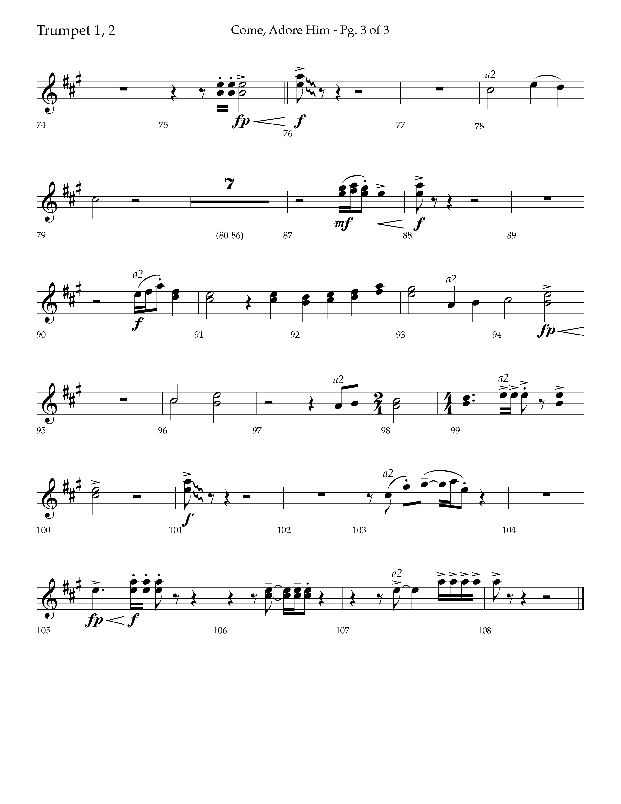 Come Adore Him (with O Come All Ye Faithful, O Come O Come Emmanuel, God Rest Ye Merry Gentlemen) (Choral Anthem SATB) Trumpet 1,2 (Lifeway Choral / Arr. Trey Ivey)